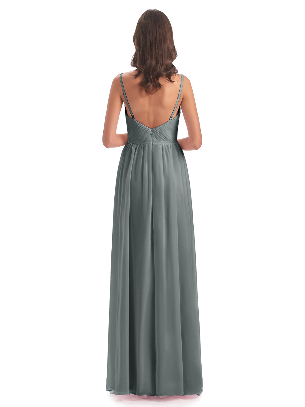 Kiana Spaghetti Straps Open Back Split Chiffon Long Bridesmaid Dresses