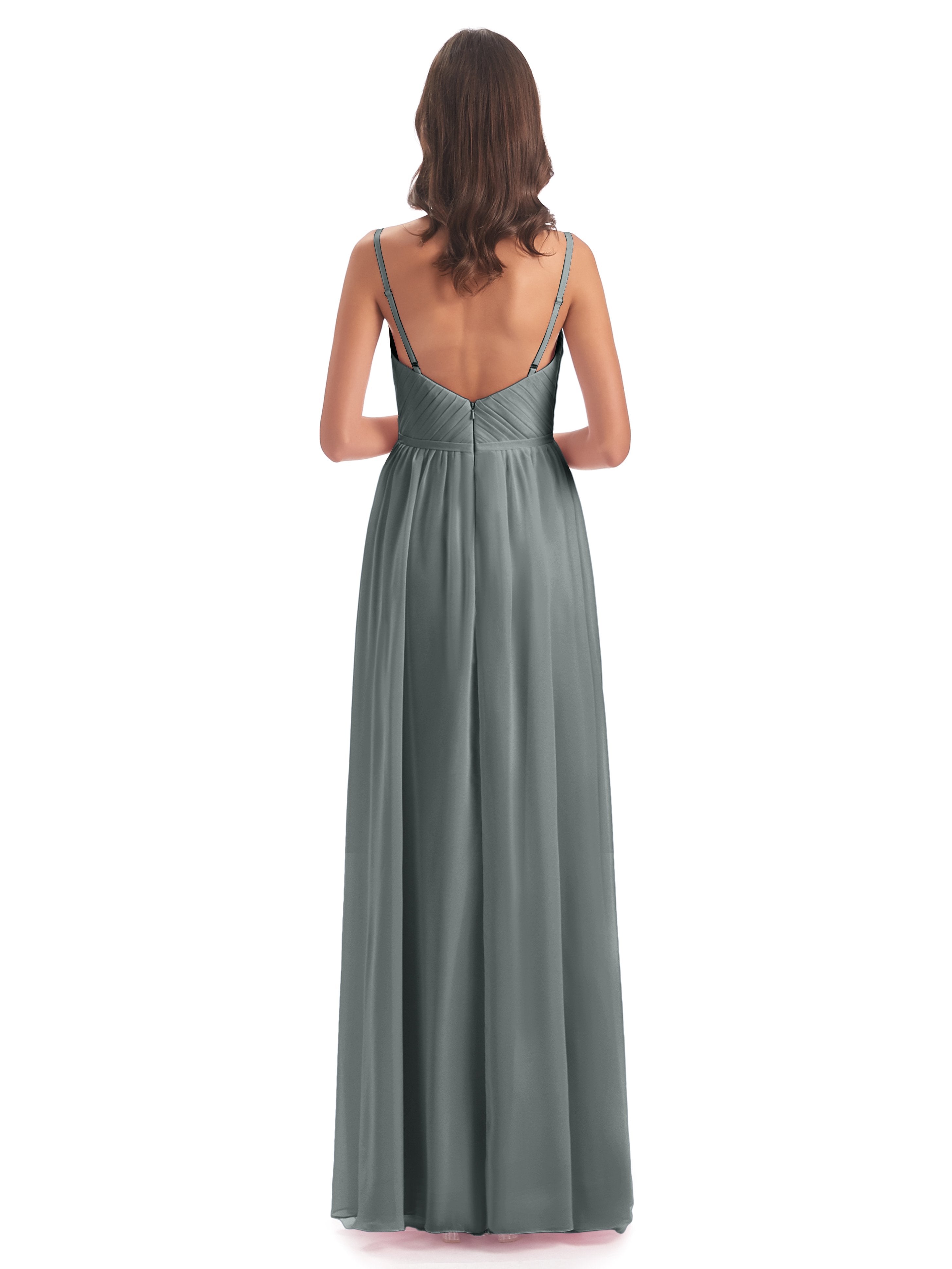 Kiana Spaghetti Straps Open Back Split Chiffon Long Bridesmaid Dresses