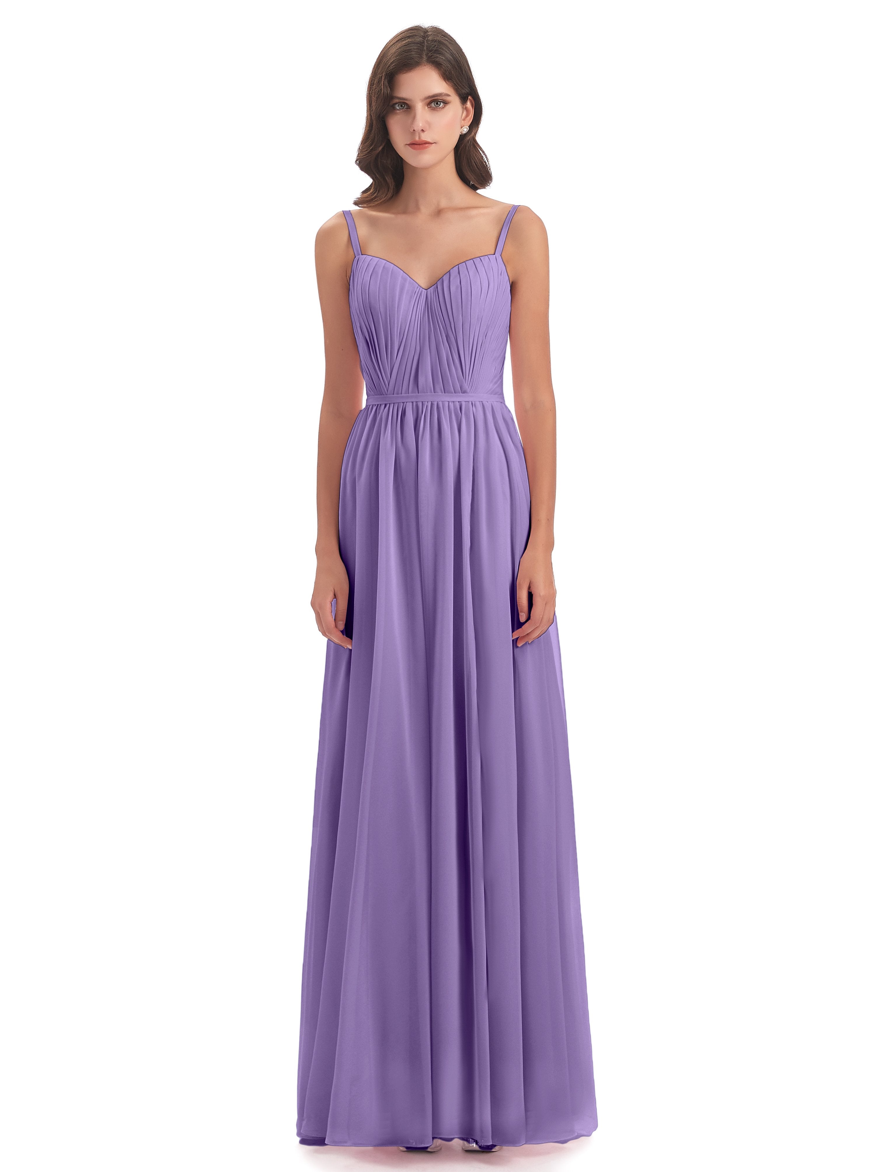 Kiana Spaghetti Straps Open Back Split Chiffon Long Bridesmaid Dresses