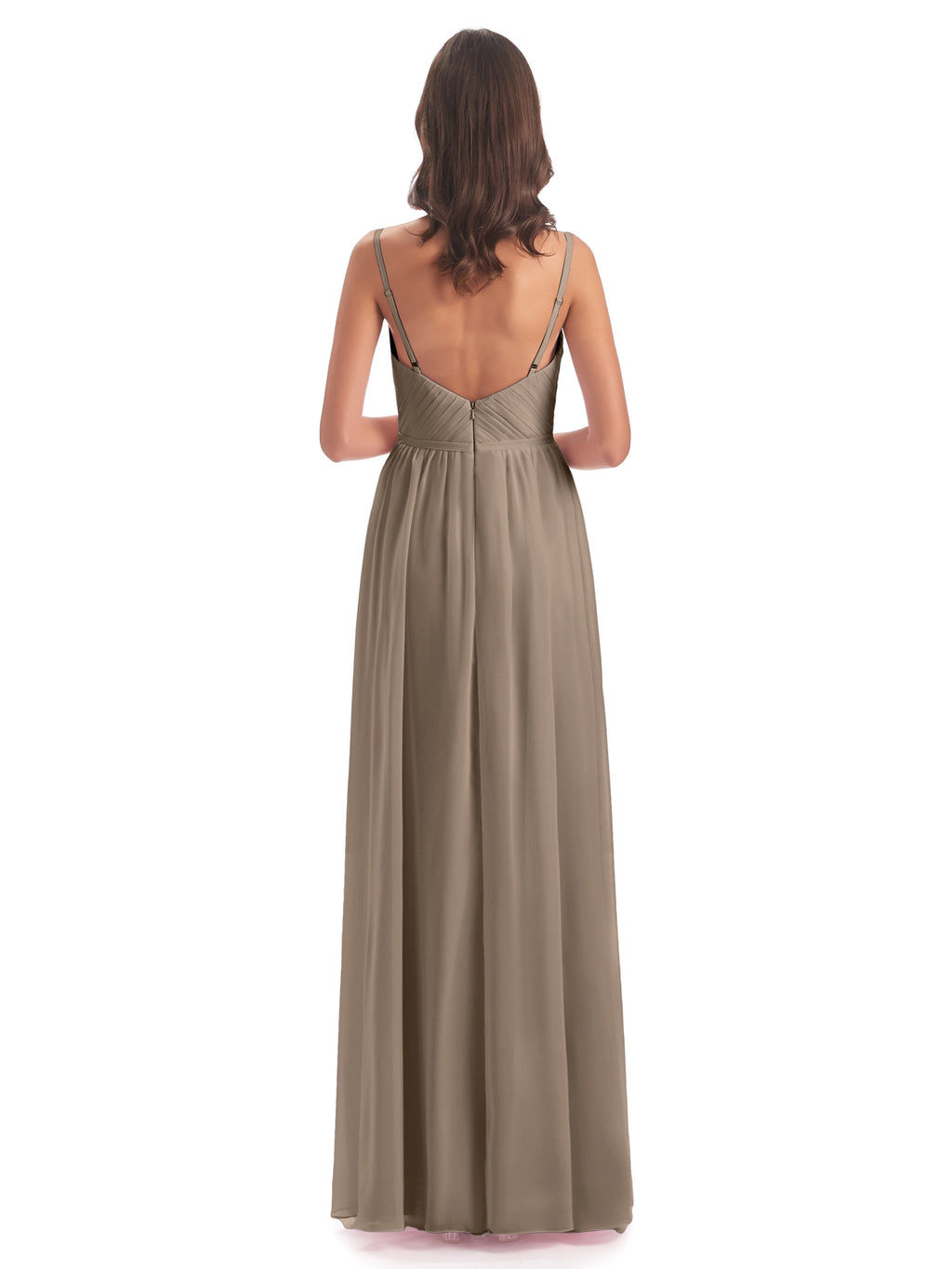 Kiana Spaghetti Straps Open Back Split Chiffon Long Bridesmaid Dresses