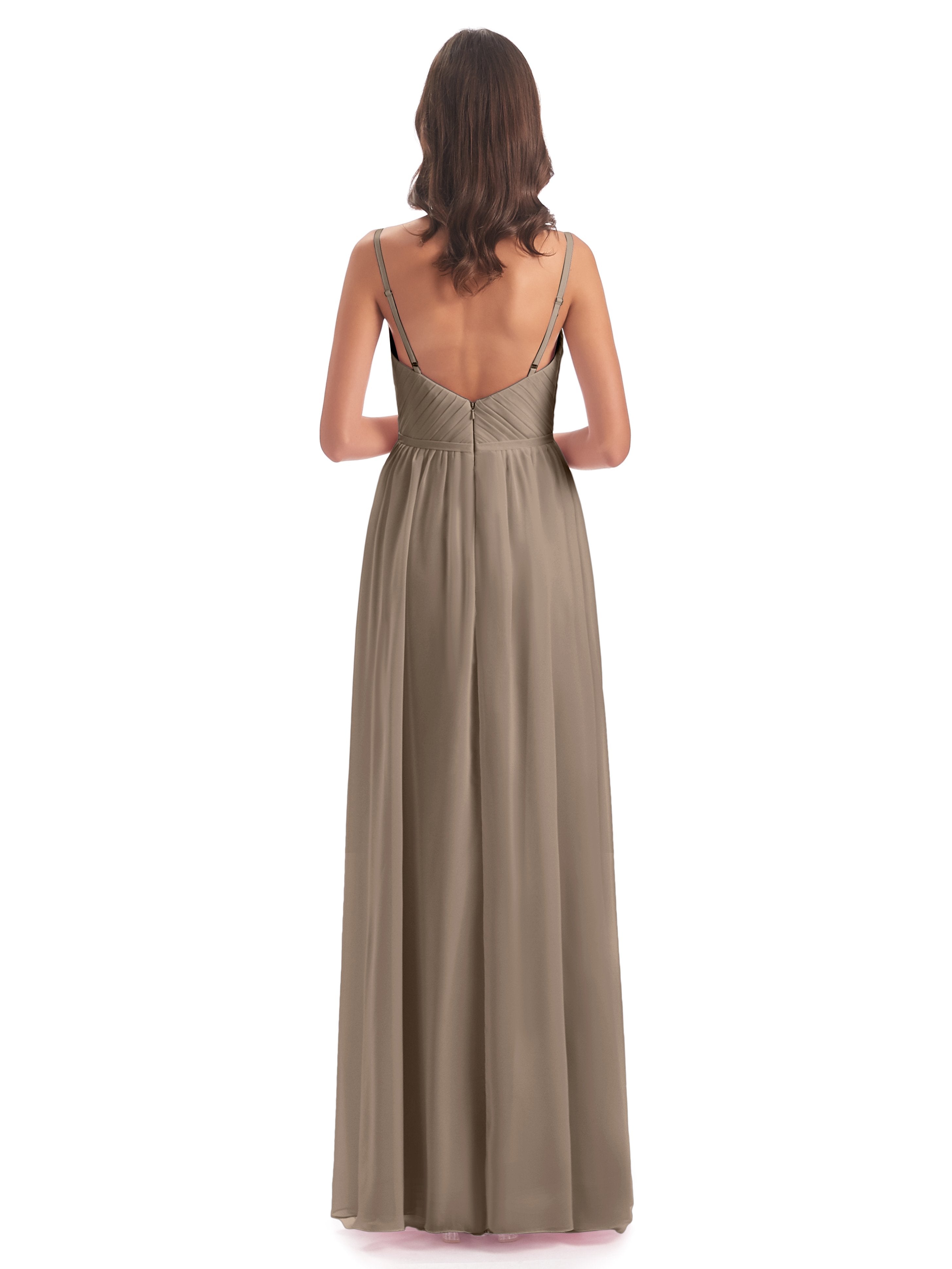 Kiana Spaghetti Straps Open Back Split Chiffon Long Bridesmaid Dresses