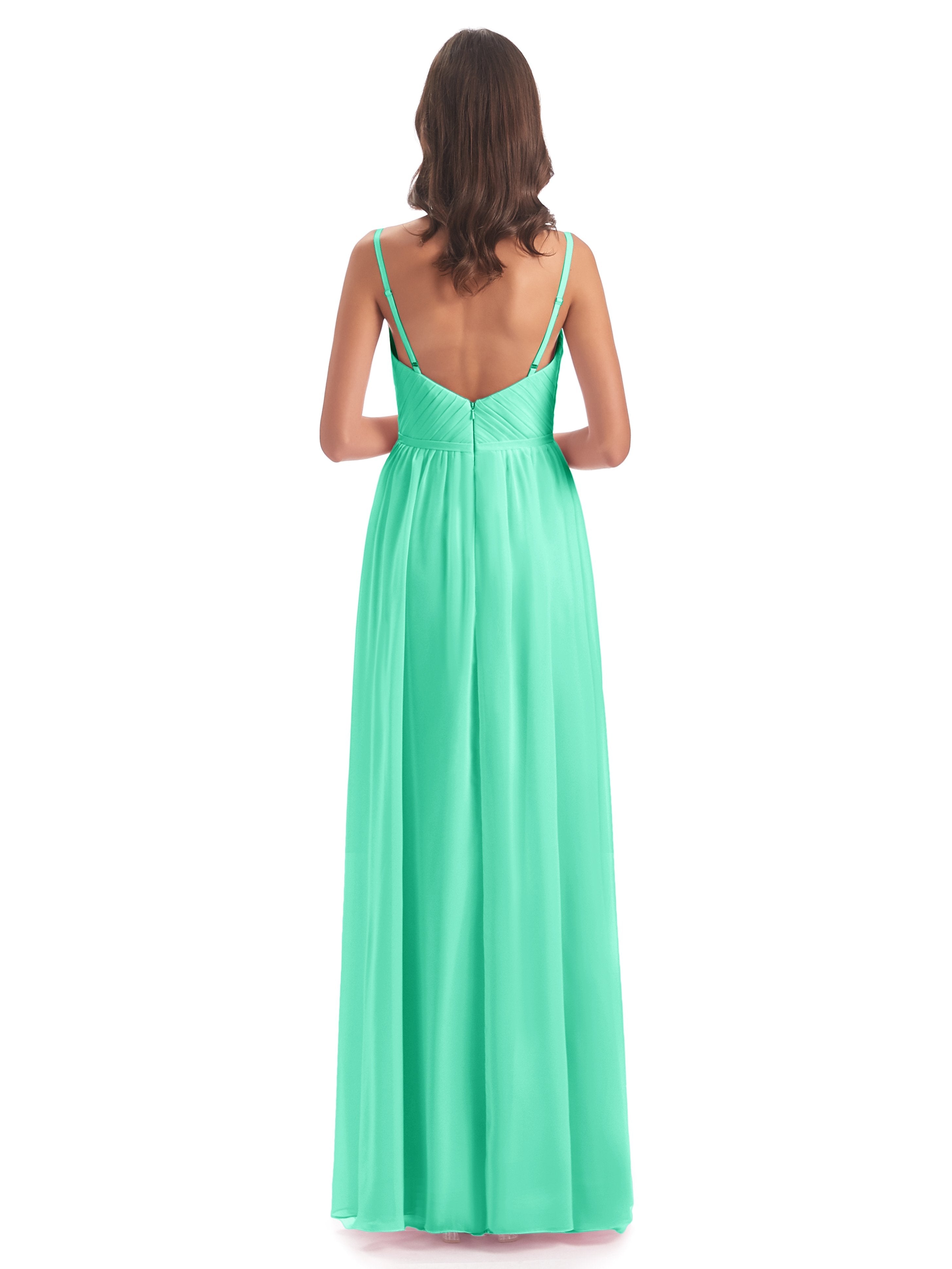 Kiana Spaghetti Straps Open Back Split Chiffon Long Bridesmaid Dresses