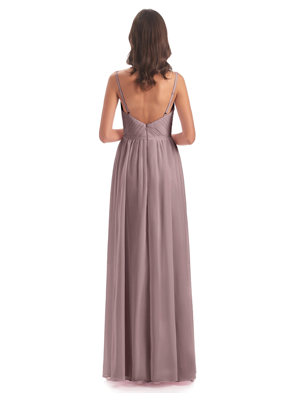 Kiana Spaghetti Straps Open Back Split Chiffon Long Bridesmaid Dresses