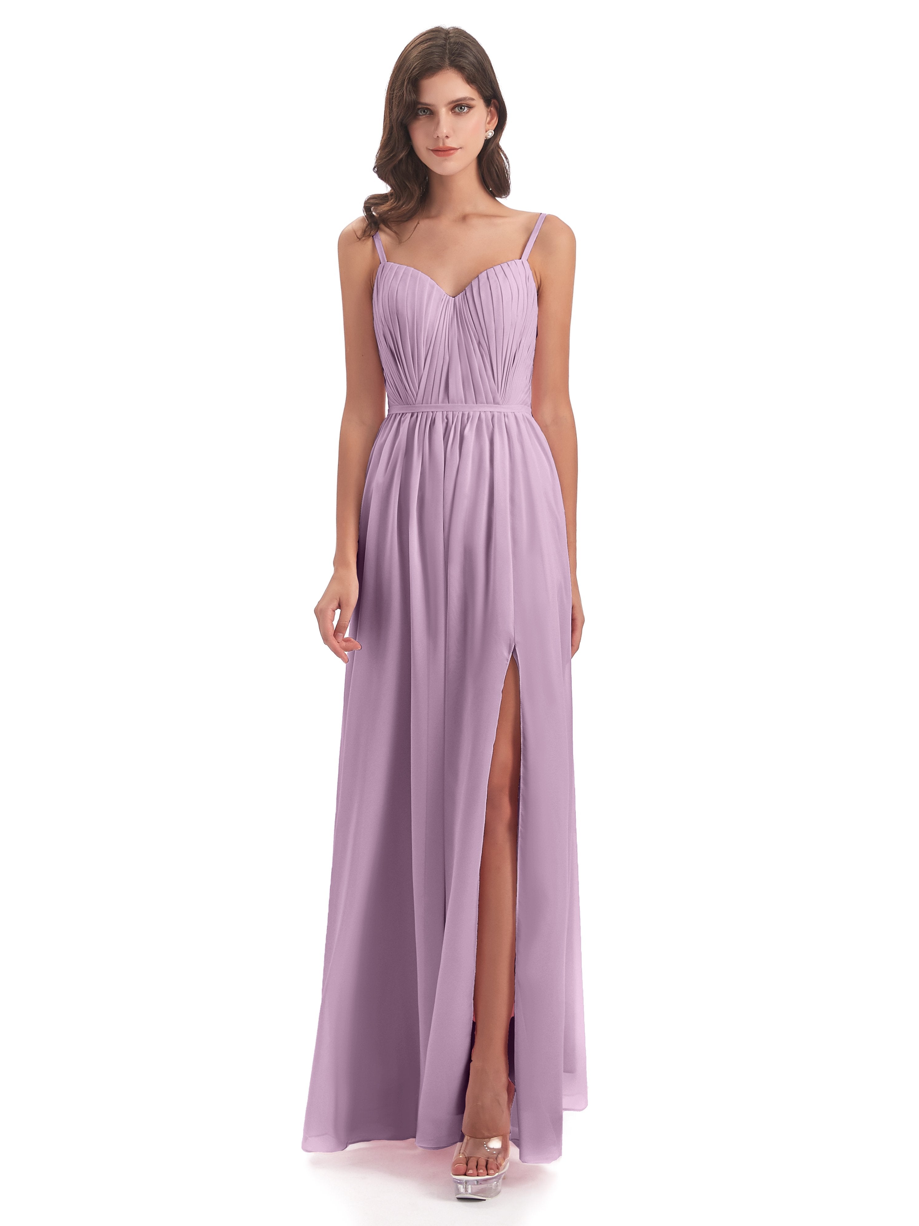 Kiana Spaghetti Straps Open Back Split Chiffon Long Bridesmaid Dresses