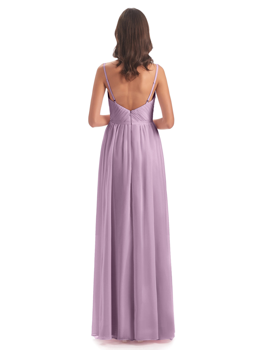 Kiana Spaghetti Straps Open Back Split Chiffon Long Bridesmaid Dresses