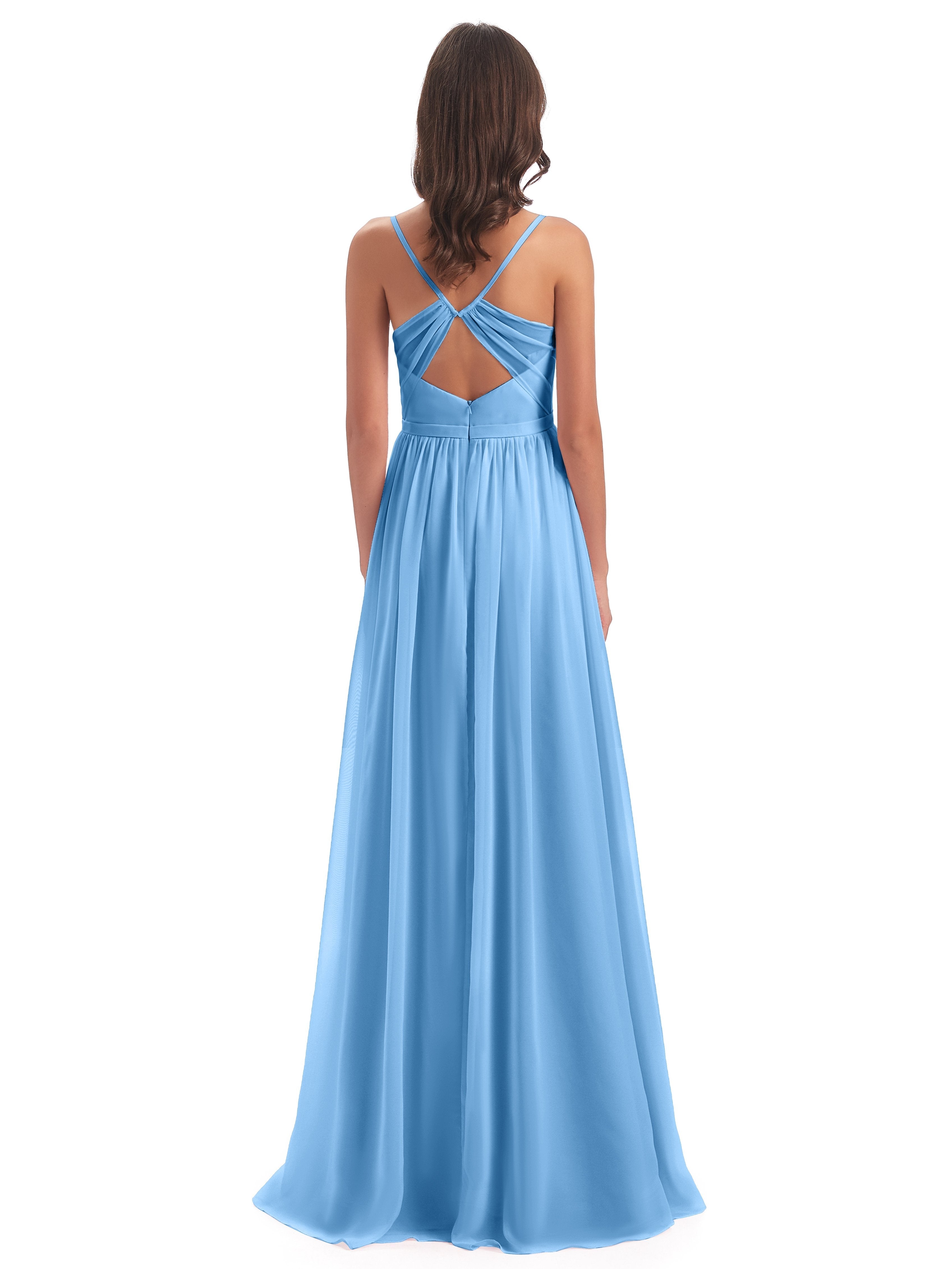 Kimora Spaghetti Straps Chiffon Long Bridesmaid Dresses with Slit