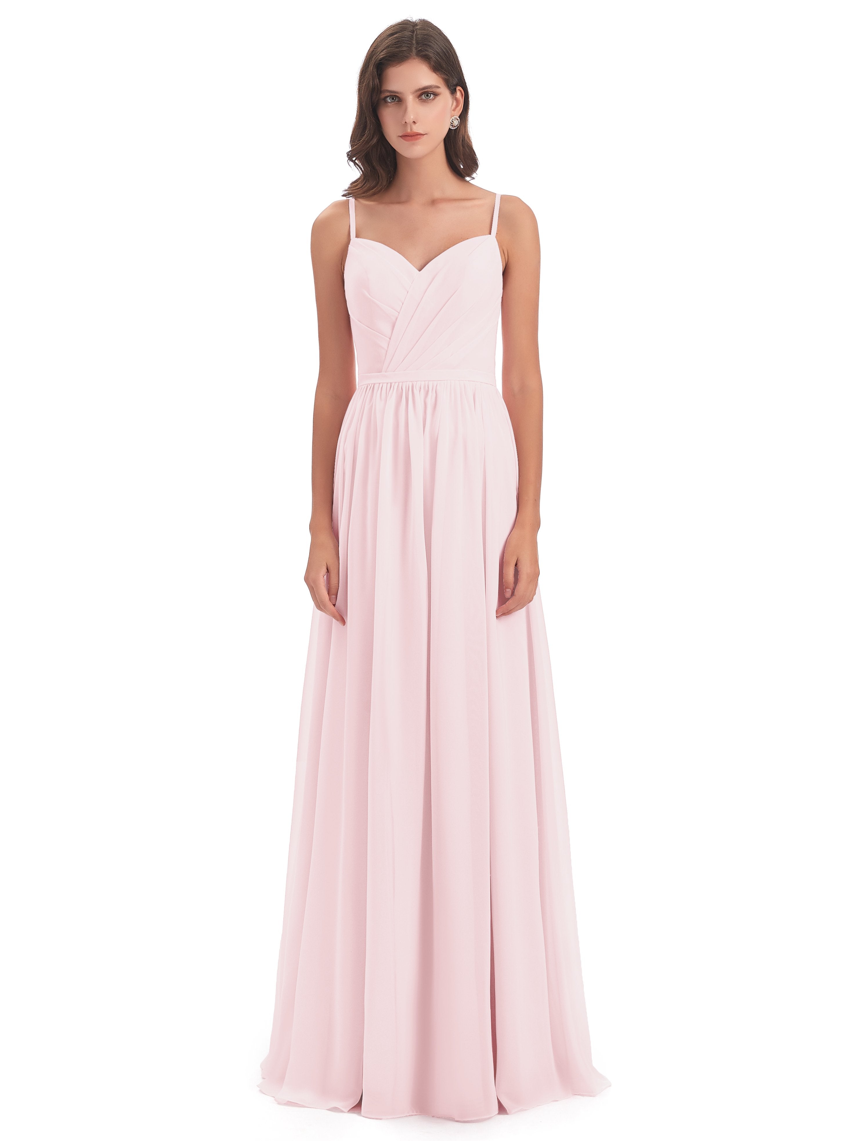 Kimora Spaghetti Straps Chiffon Long Bridesmaid Dresses with Slit