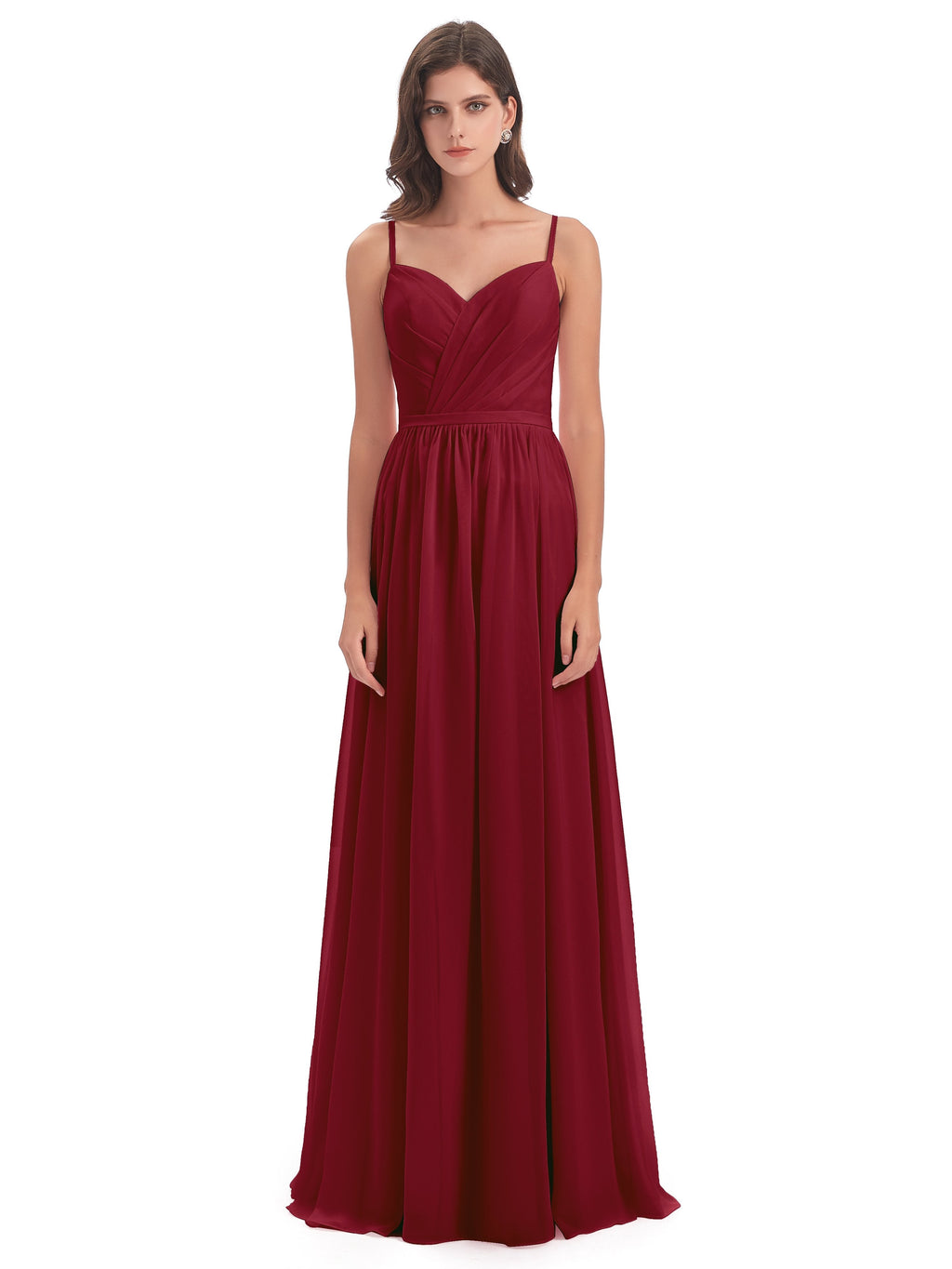 Kimora Spaghetti Straps Chiffon Long Bridesmaid Dresses with Slit