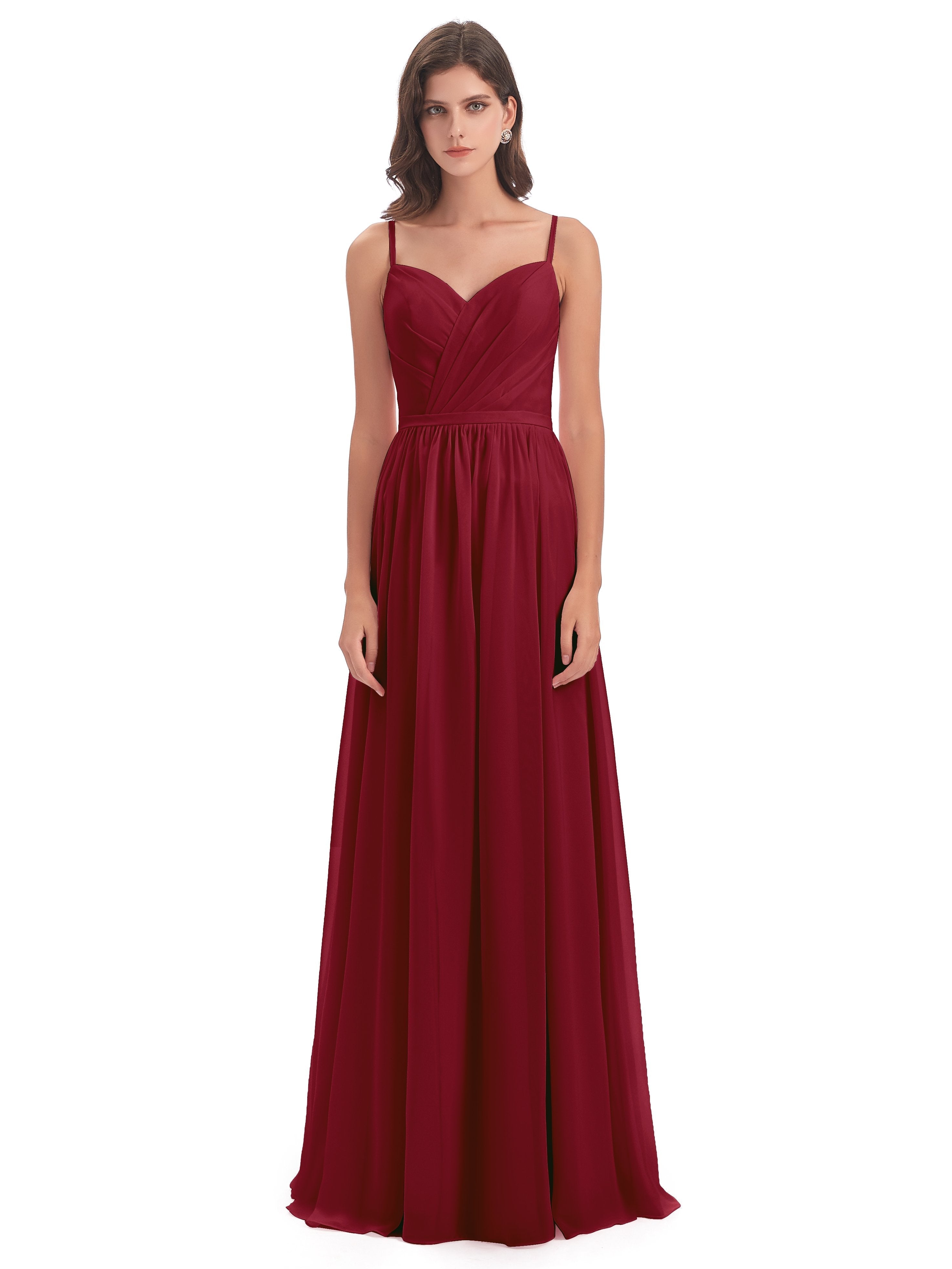 Kimora Spaghetti Straps Chiffon Long Bridesmaid Dresses with Slit
