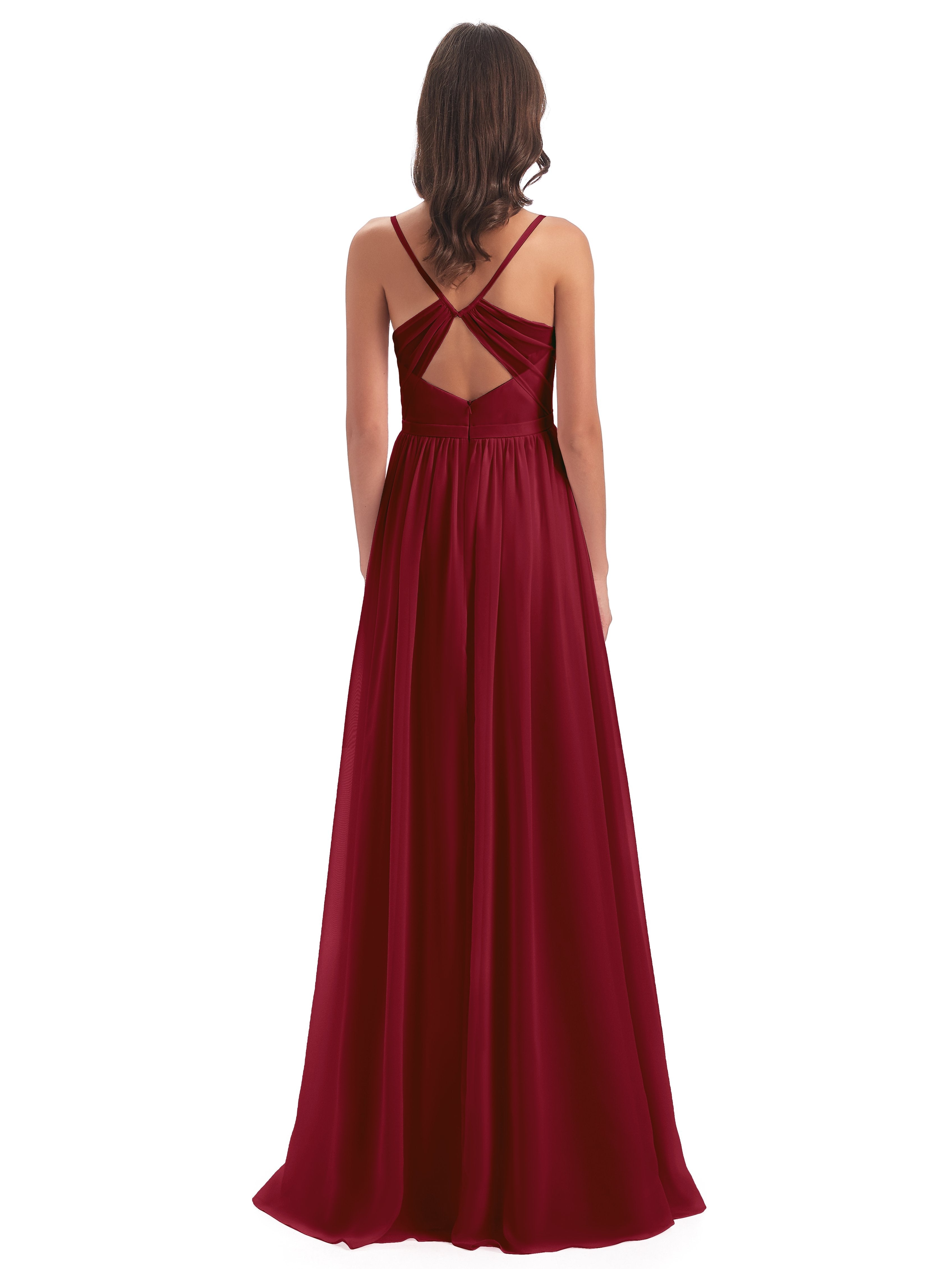 Kimora Spaghetti Straps Chiffon Long Bridesmaid Dresses with Slit