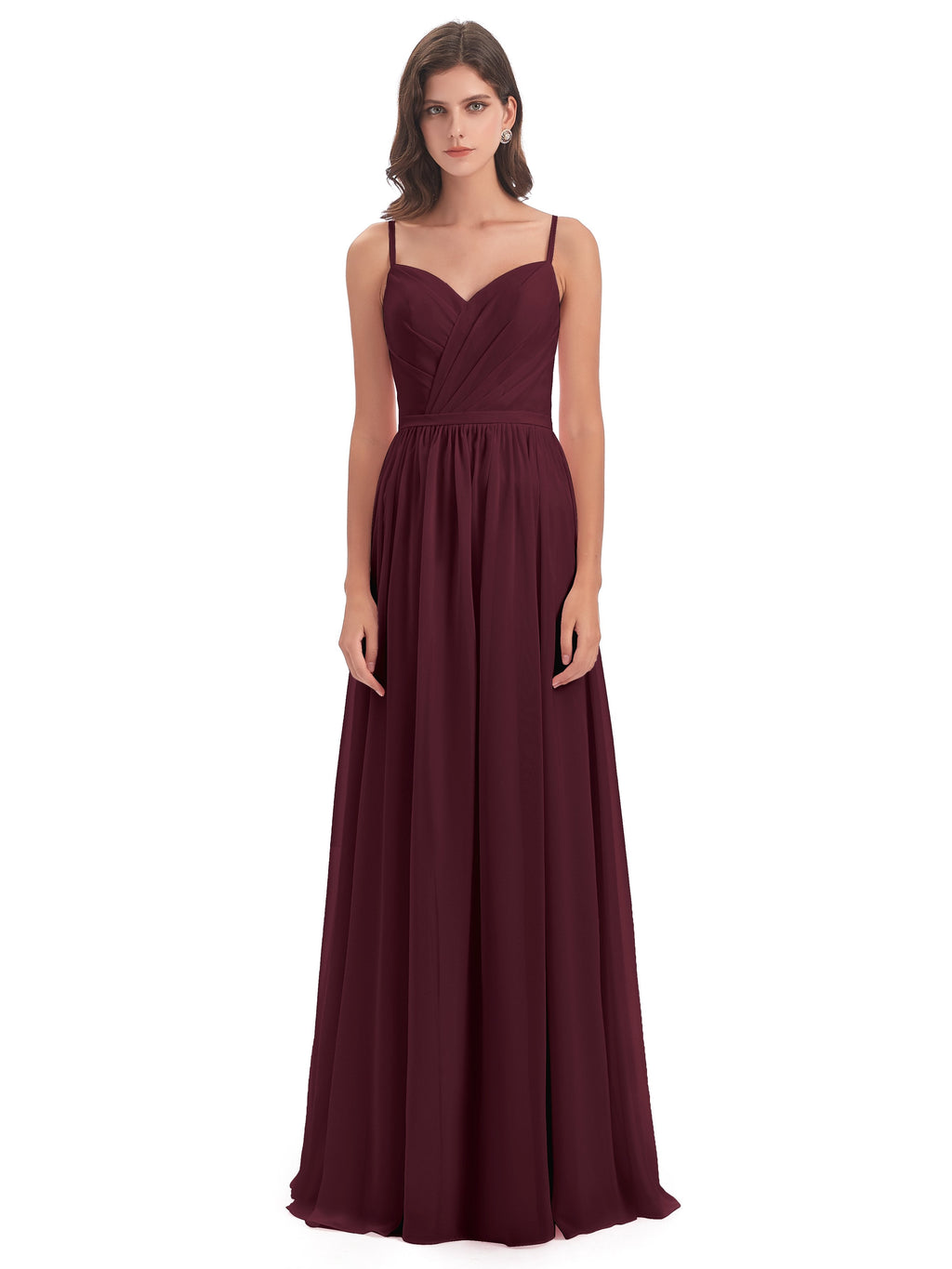 Kimora Spaghetti Straps Chiffon Long Bridesmaid Dresses with Slit