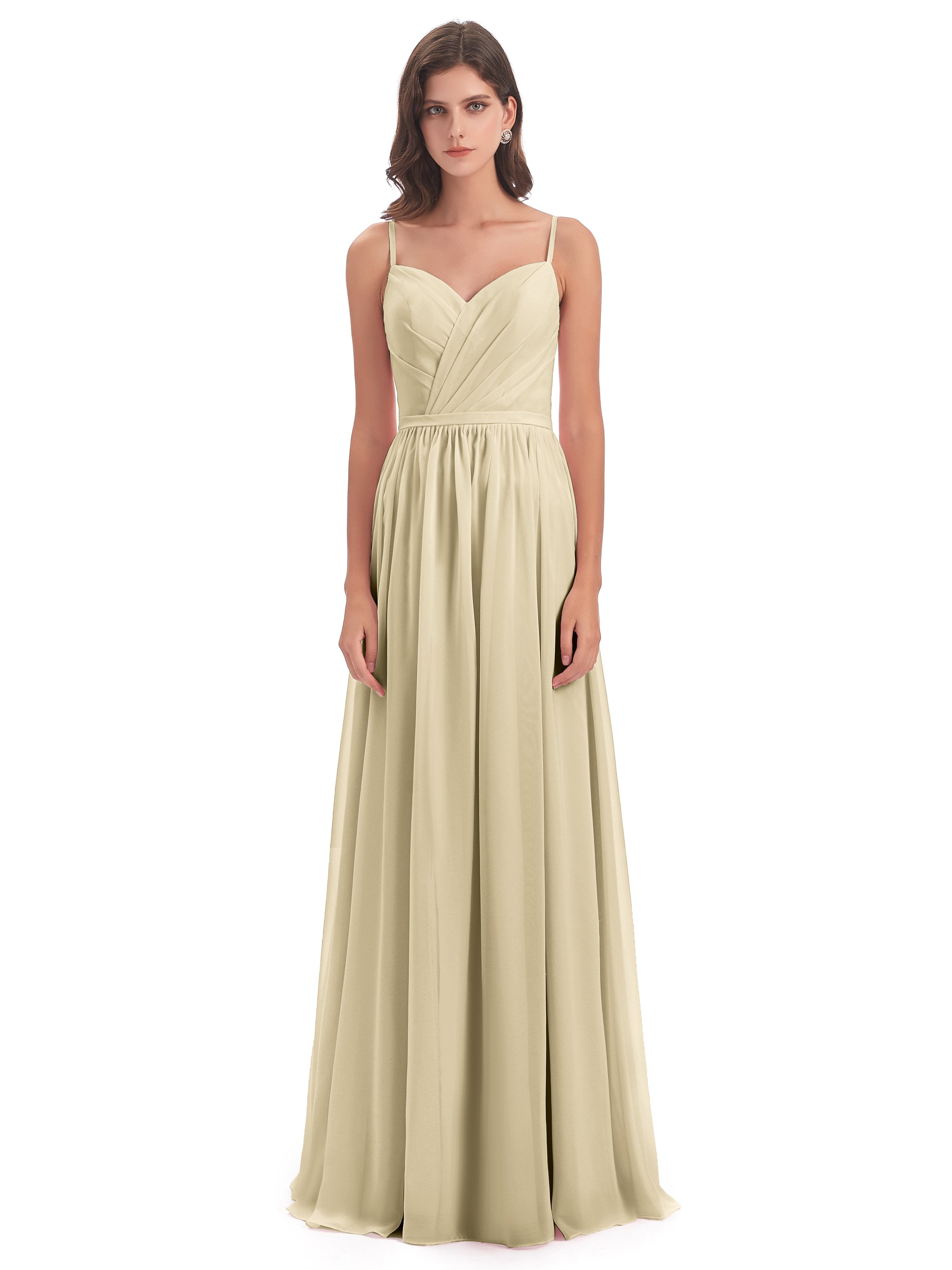 Kimora Spaghetti Straps Chiffon Long Bridesmaid Dresses with Slit