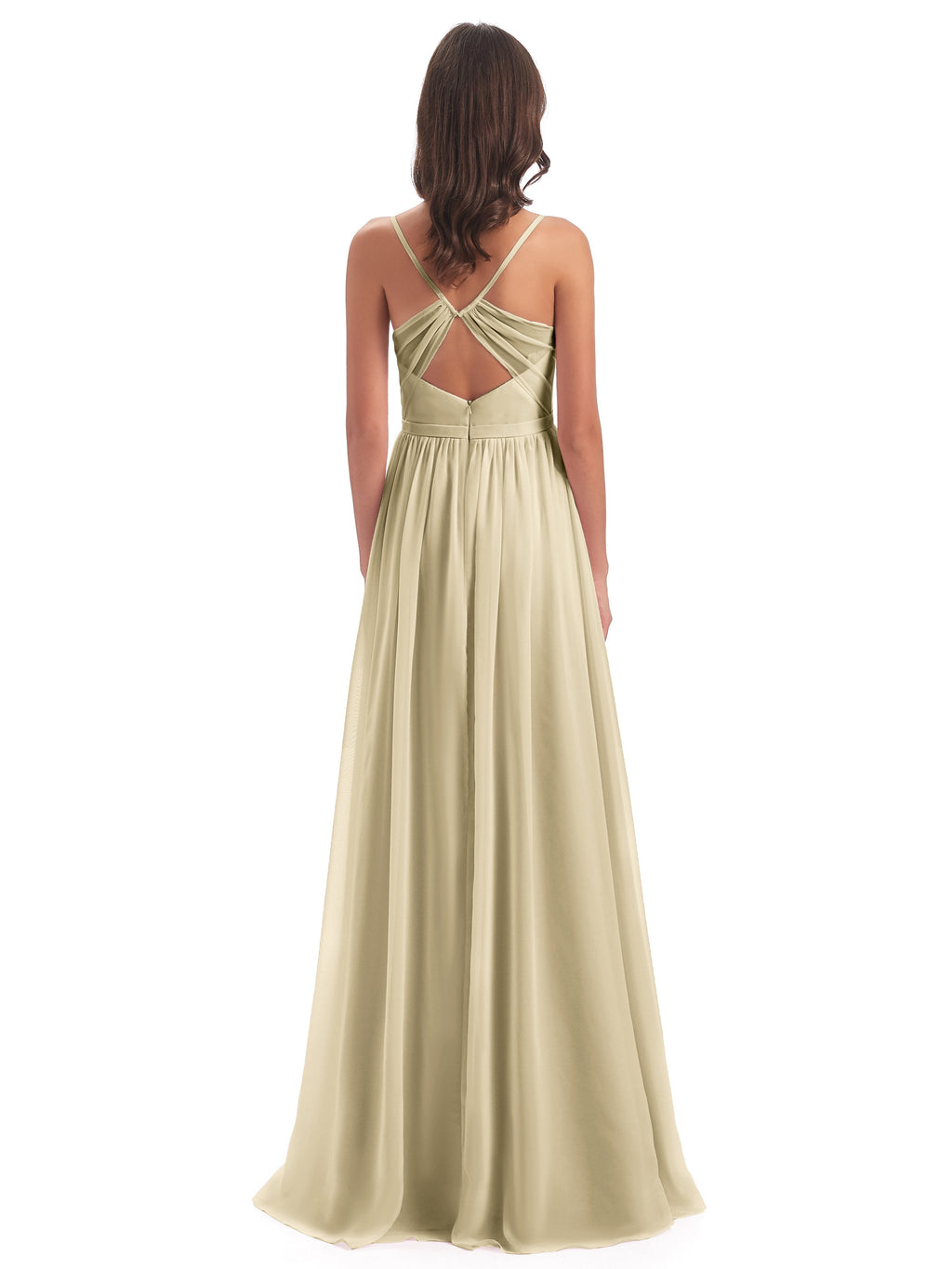 Kimora Spaghetti Straps Chiffon Long Bridesmaid Dresses with Slit