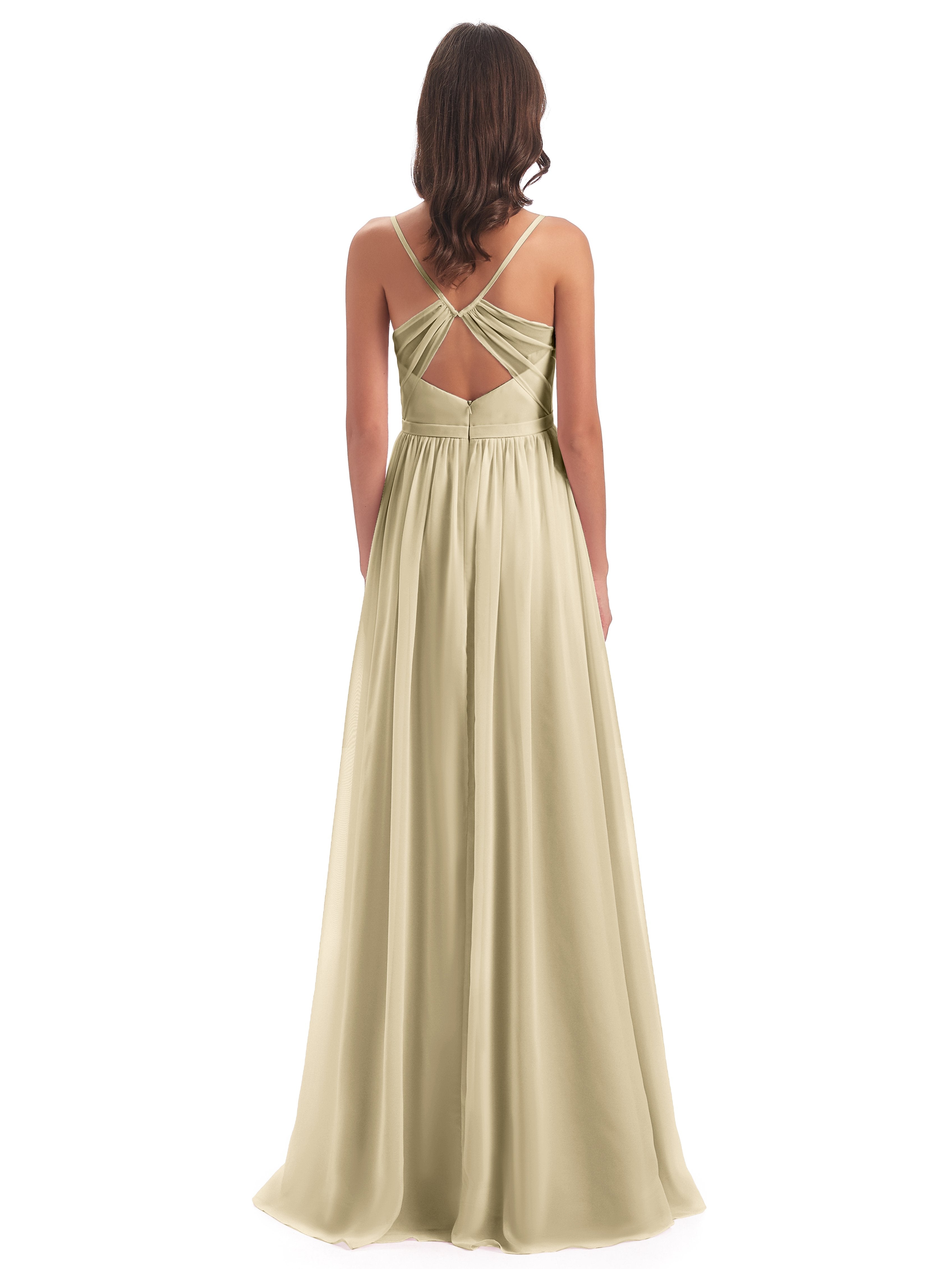 Kimora Spaghetti Straps Chiffon Long Bridesmaid Dresses with Slit
