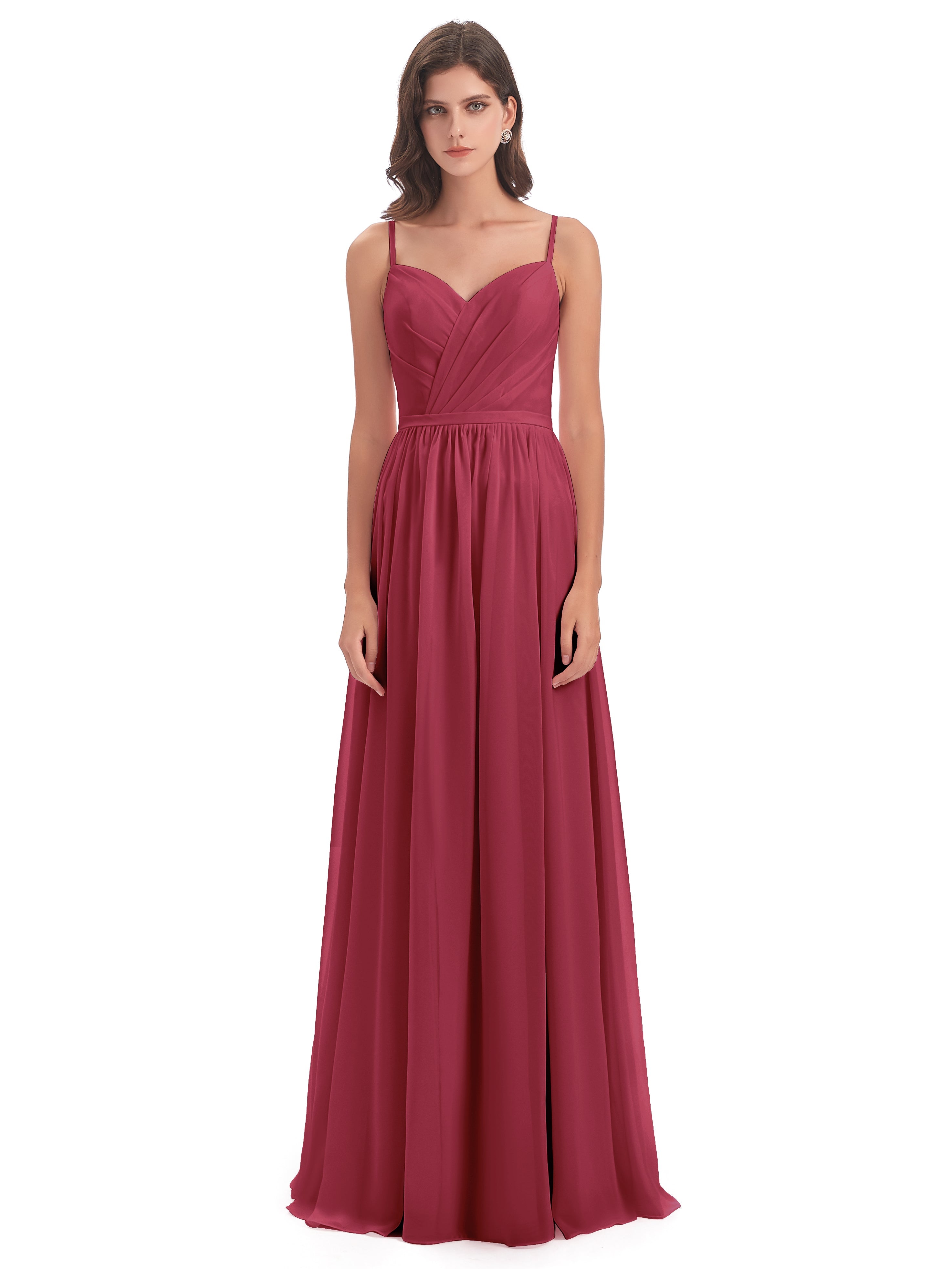 Kimora Spaghetti Straps Chiffon Long Bridesmaid Dresses with Slit