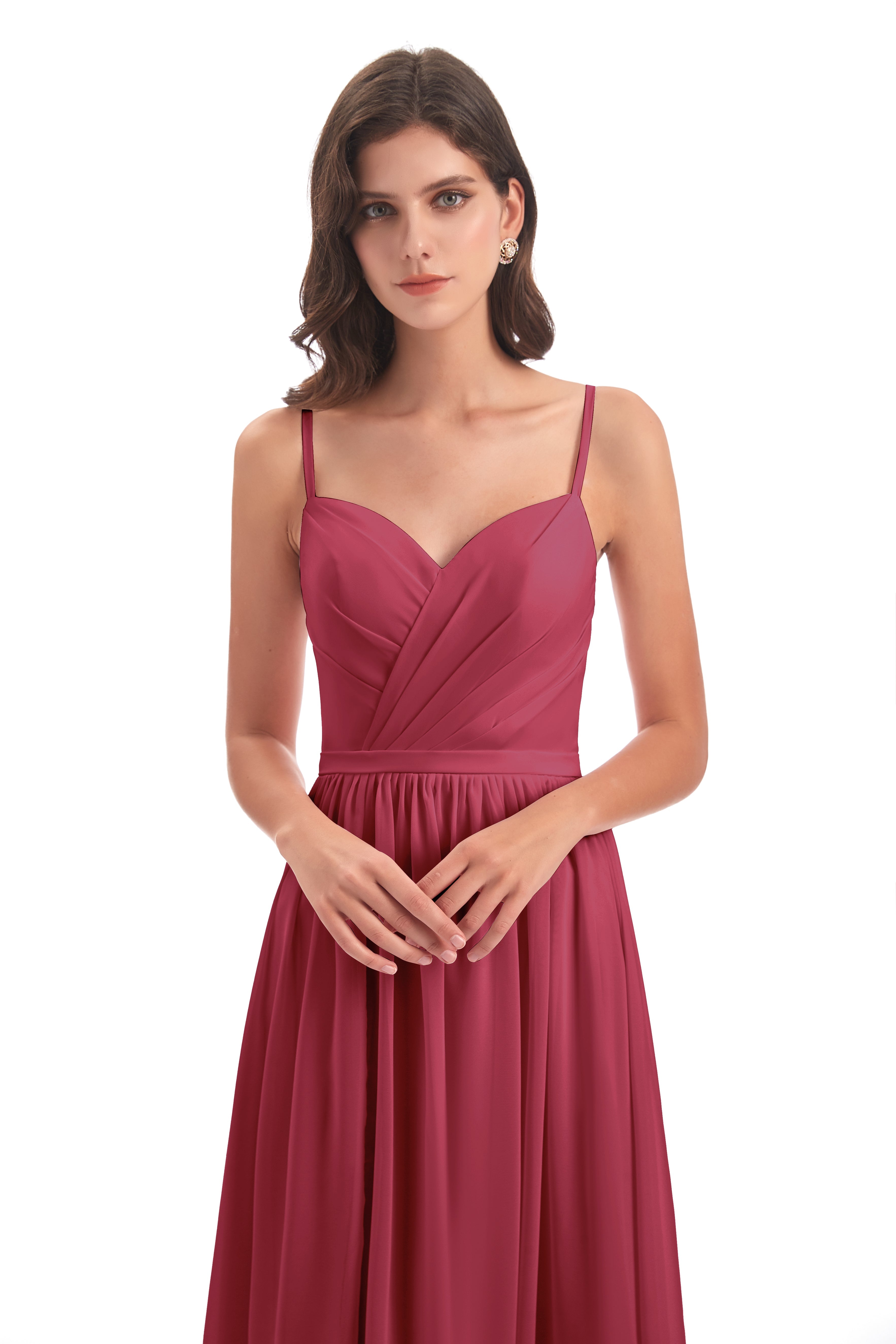 Kimora Spaghetti Straps Chiffon Long Bridesmaid Dresses with Slit