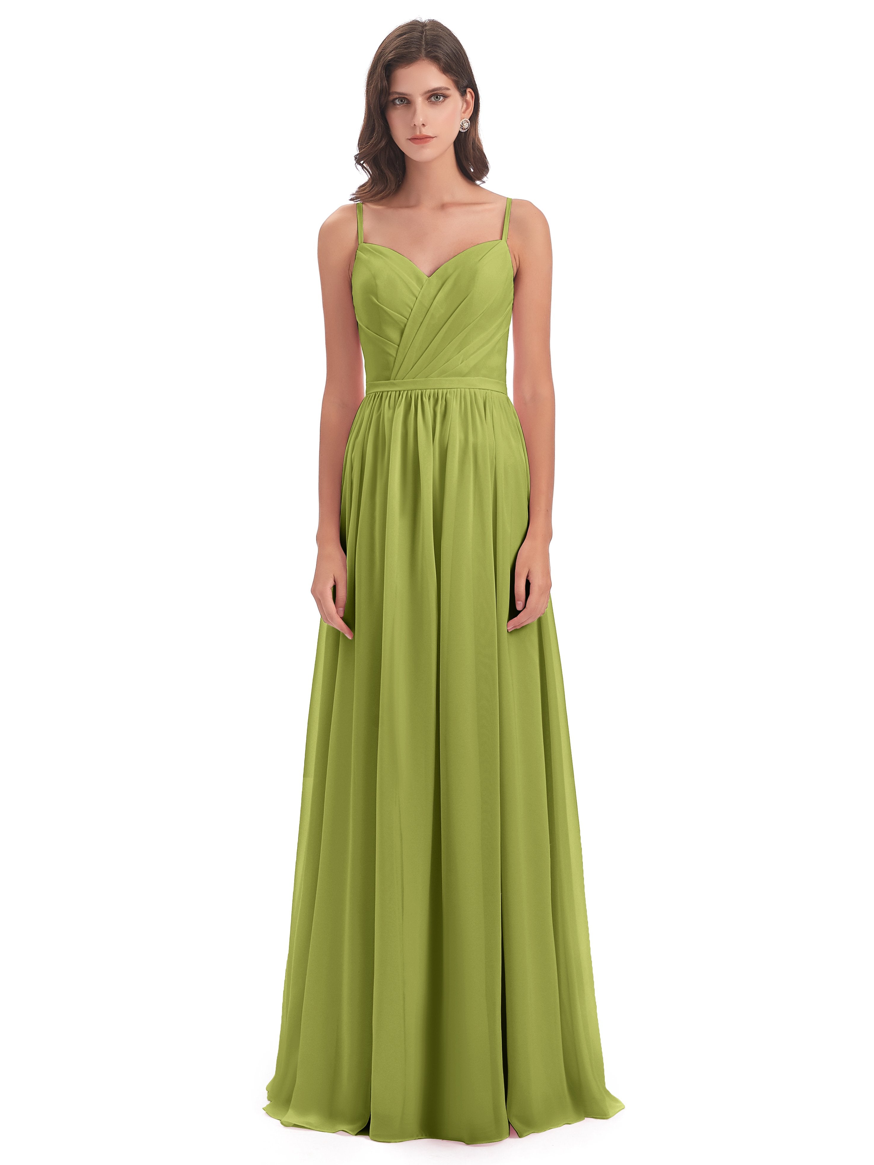 Kimora Spaghetti Straps Chiffon Long Bridesmaid Dresses with Slit