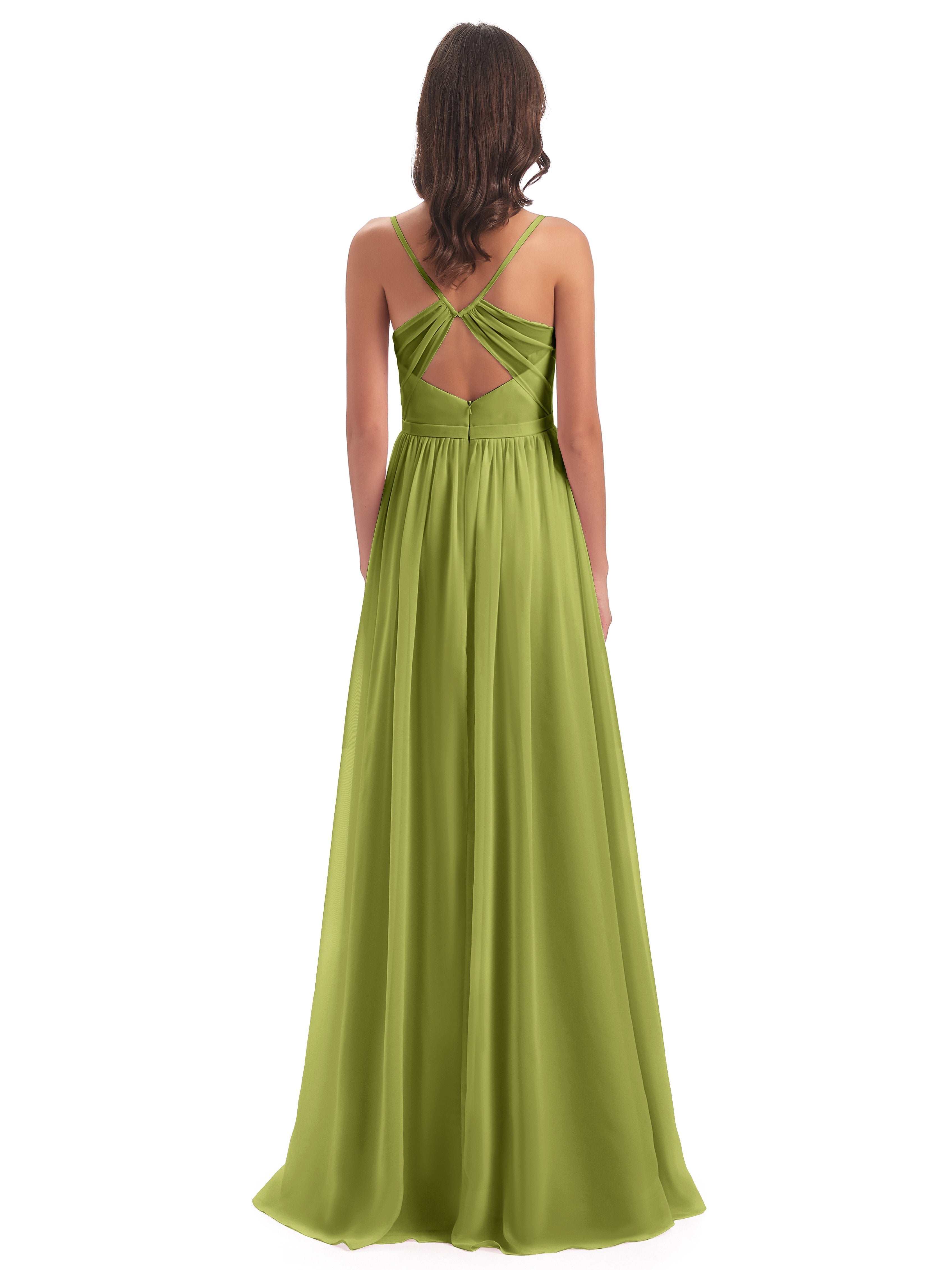 Kimora Spaghetti Straps Chiffon Long Bridesmaid Dresses with Slit