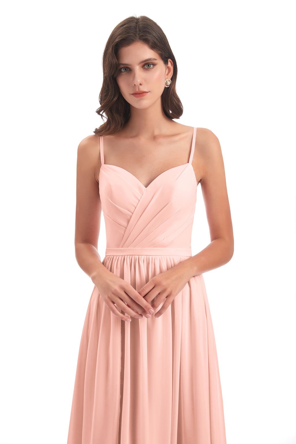 Kimora Spaghetti Straps Chiffon Long Bridesmaid Dresses with Slit