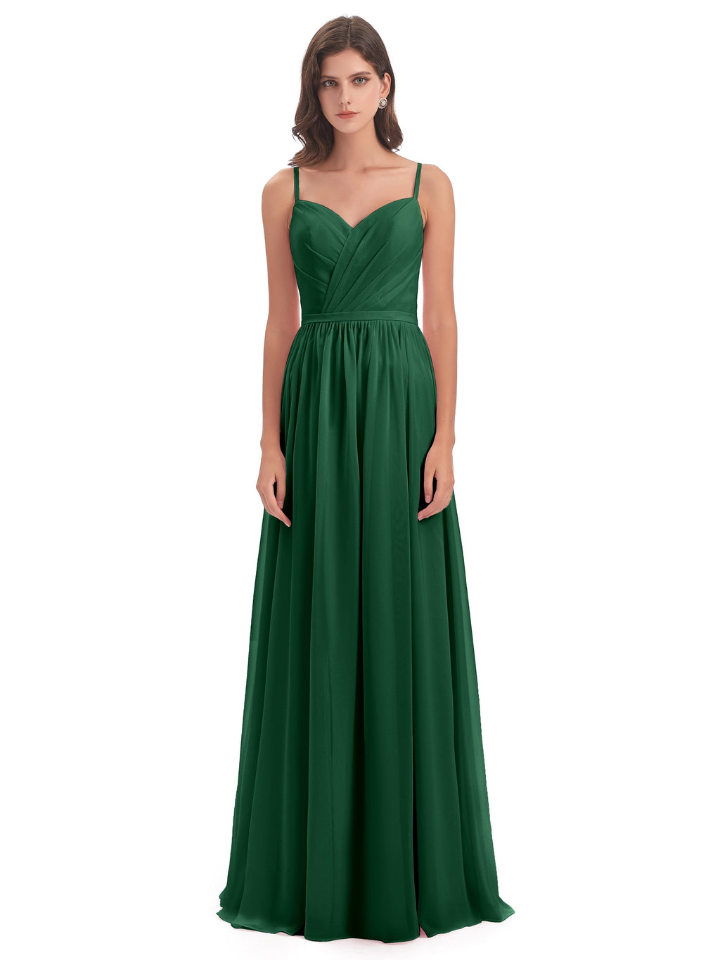 Kimora Spaghetti Straps Chiffon Long Bridesmaid Dresses with Slit