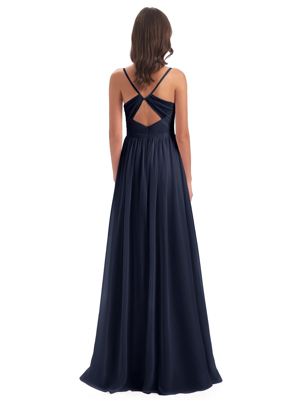 Kimora Spaghetti Straps Chiffon Long Bridesmaid Dresses with Slit