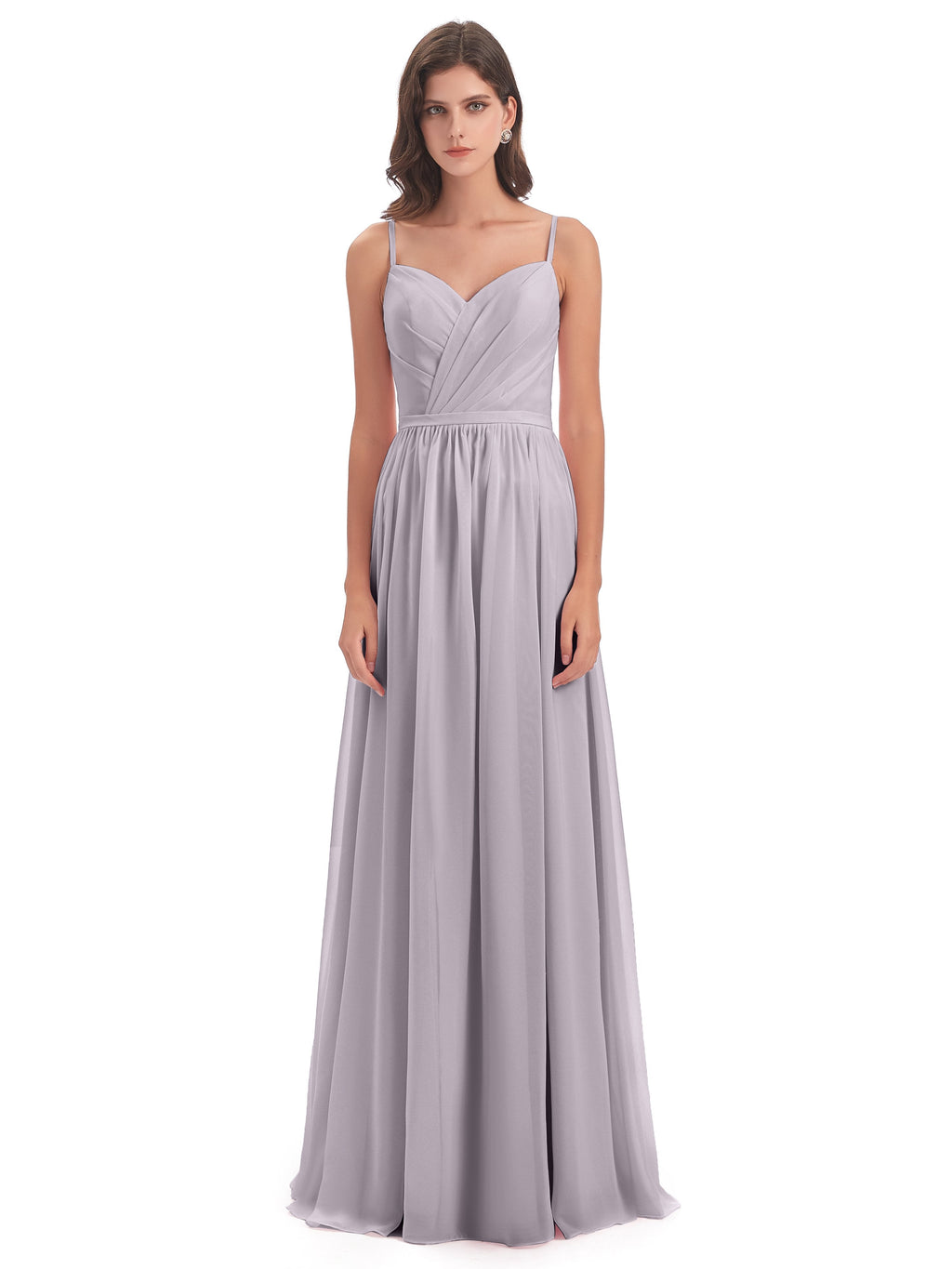 Kimora Spaghetti Straps Chiffon Long Bridesmaid Dresses with Slit