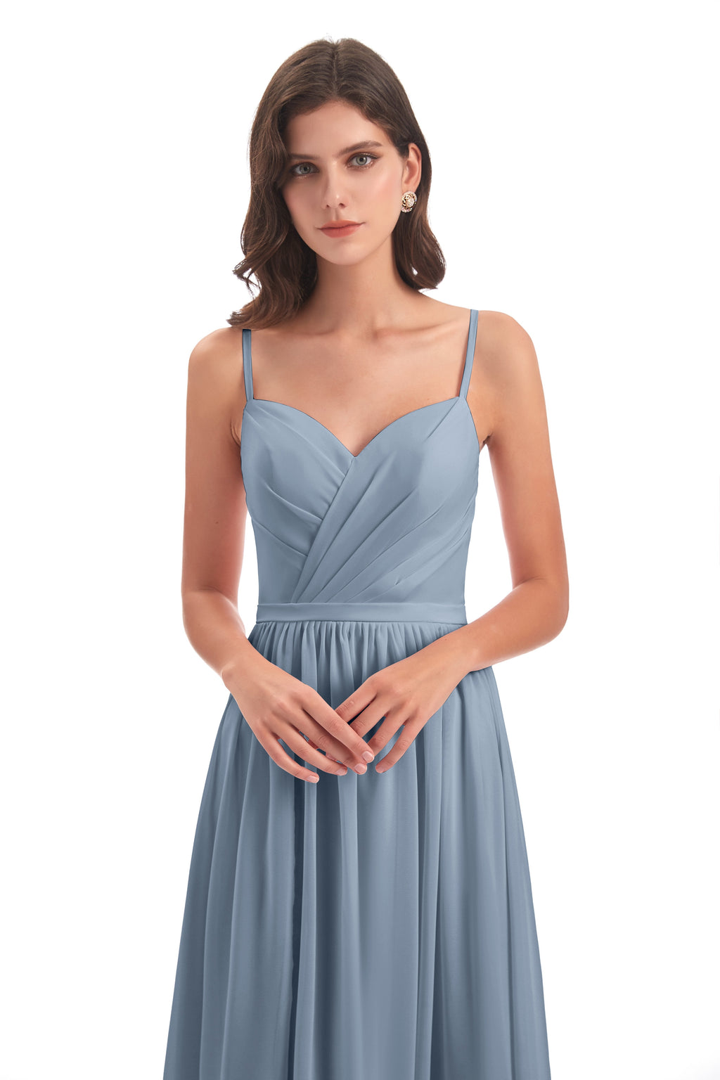 Kimora Spaghetti Straps Chiffon Long Bridesmaid Dresses with Slit