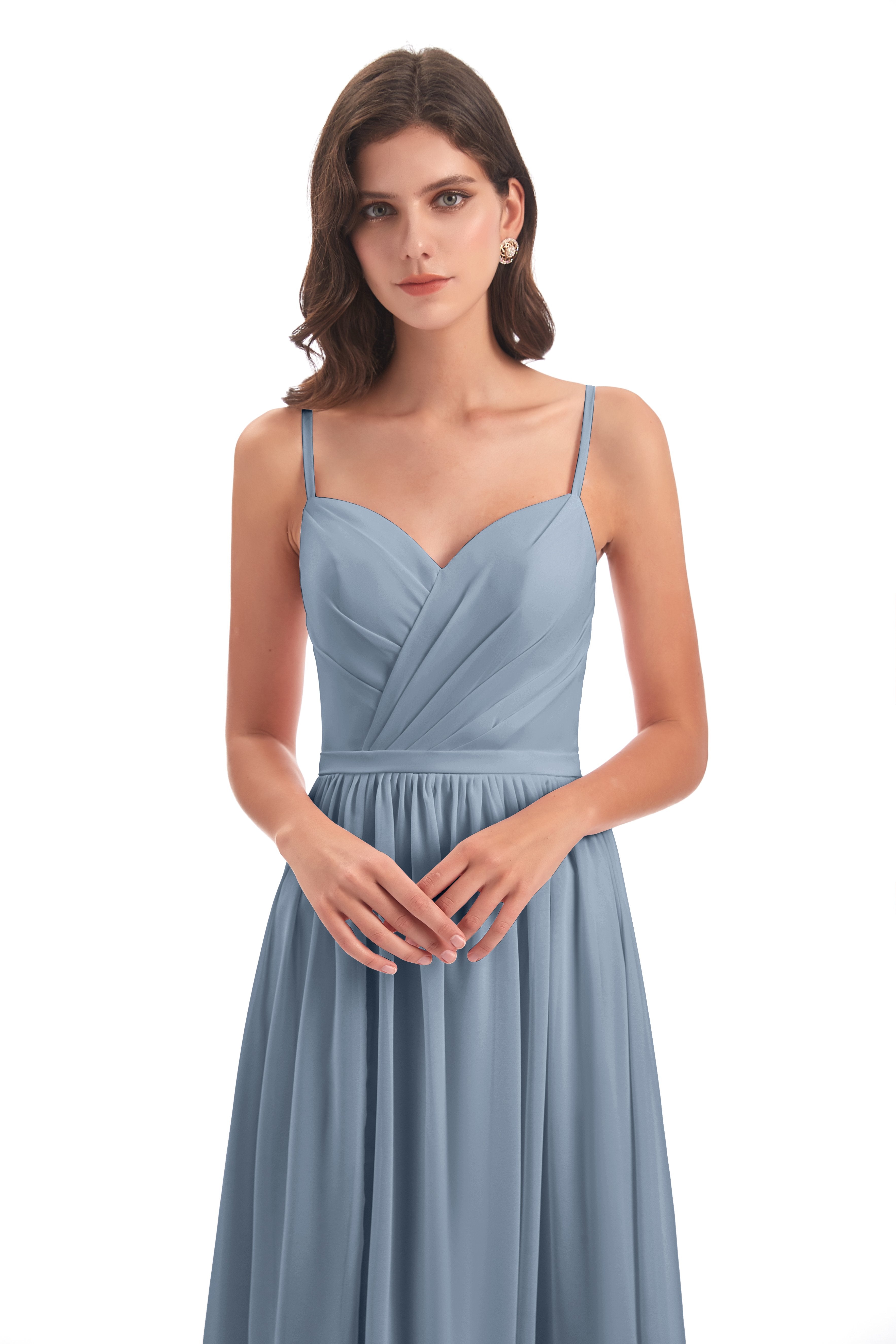 Kimora Spaghetti Straps Chiffon Long Bridesmaid Dresses with Slit