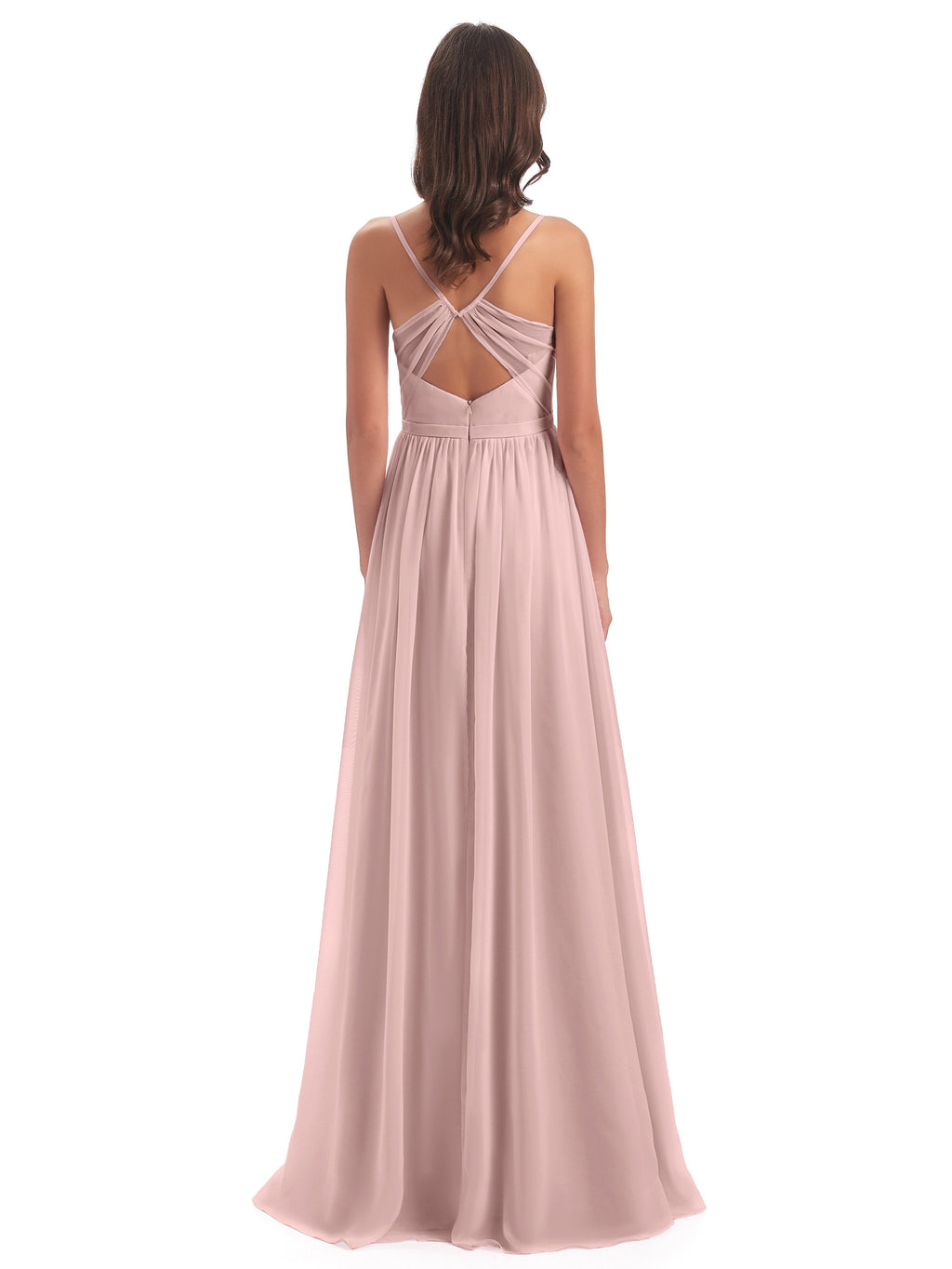Kimora Spaghetti Straps Chiffon Long Bridesmaid Dresses with Slit