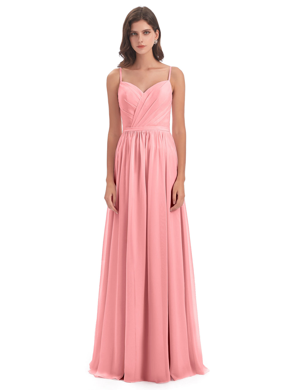 Kimora Spaghetti Straps Chiffon Long Bridesmaid Dresses with Slit