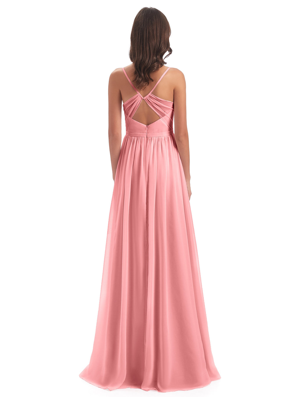 Kimora Spaghetti Straps Chiffon Long Bridesmaid Dresses with Slit