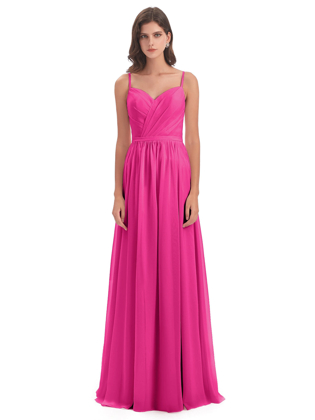 Kimora Spaghetti Straps Chiffon Long Bridesmaid Dresses with Slit