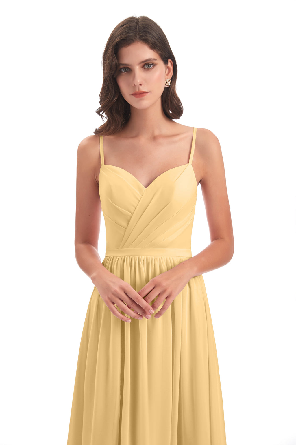 Kimora Spaghetti Straps Chiffon Long Bridesmaid Dresses with Slit