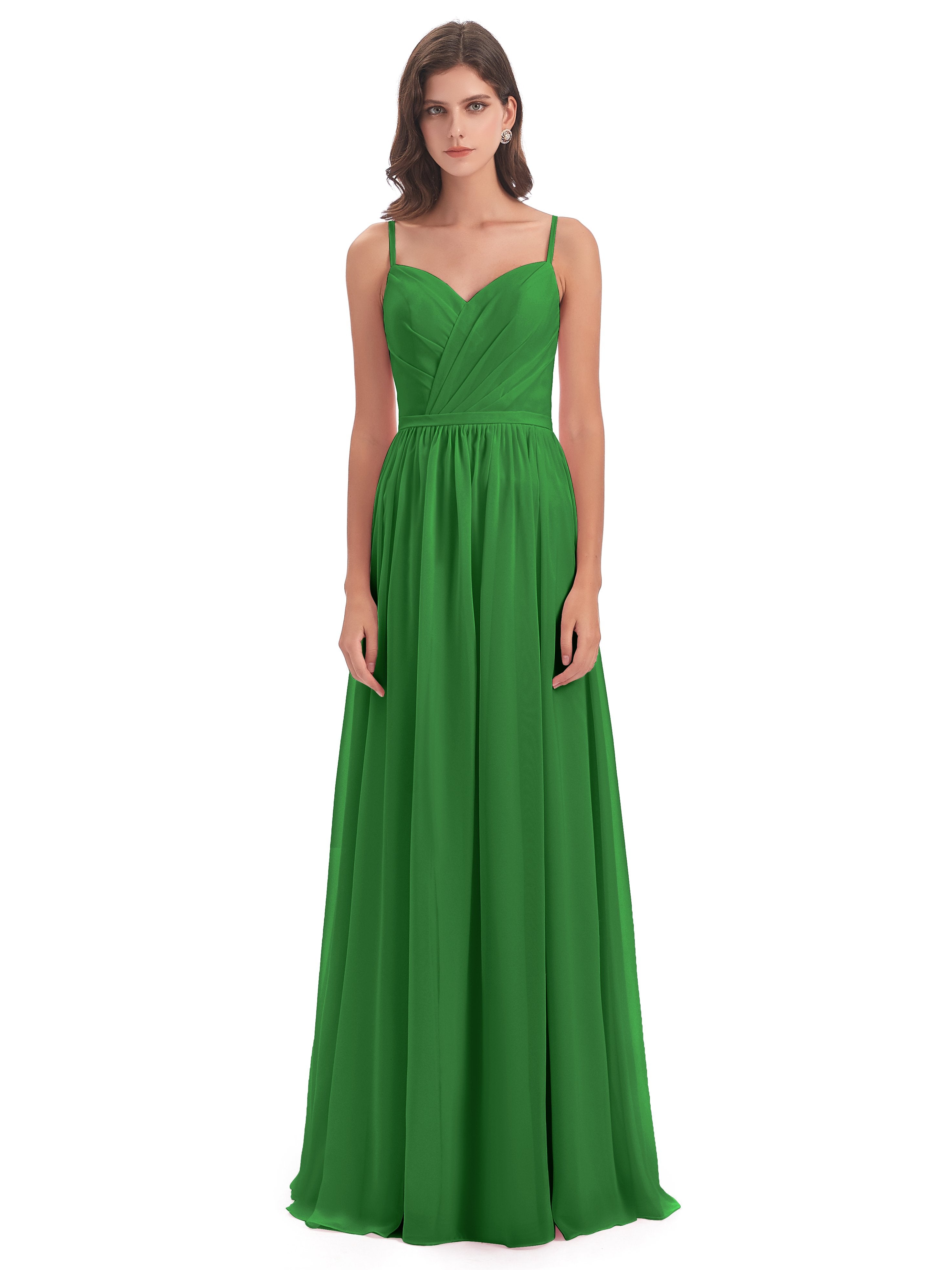 Kimora Spaghetti Straps Chiffon Long Bridesmaid Dresses with Slit