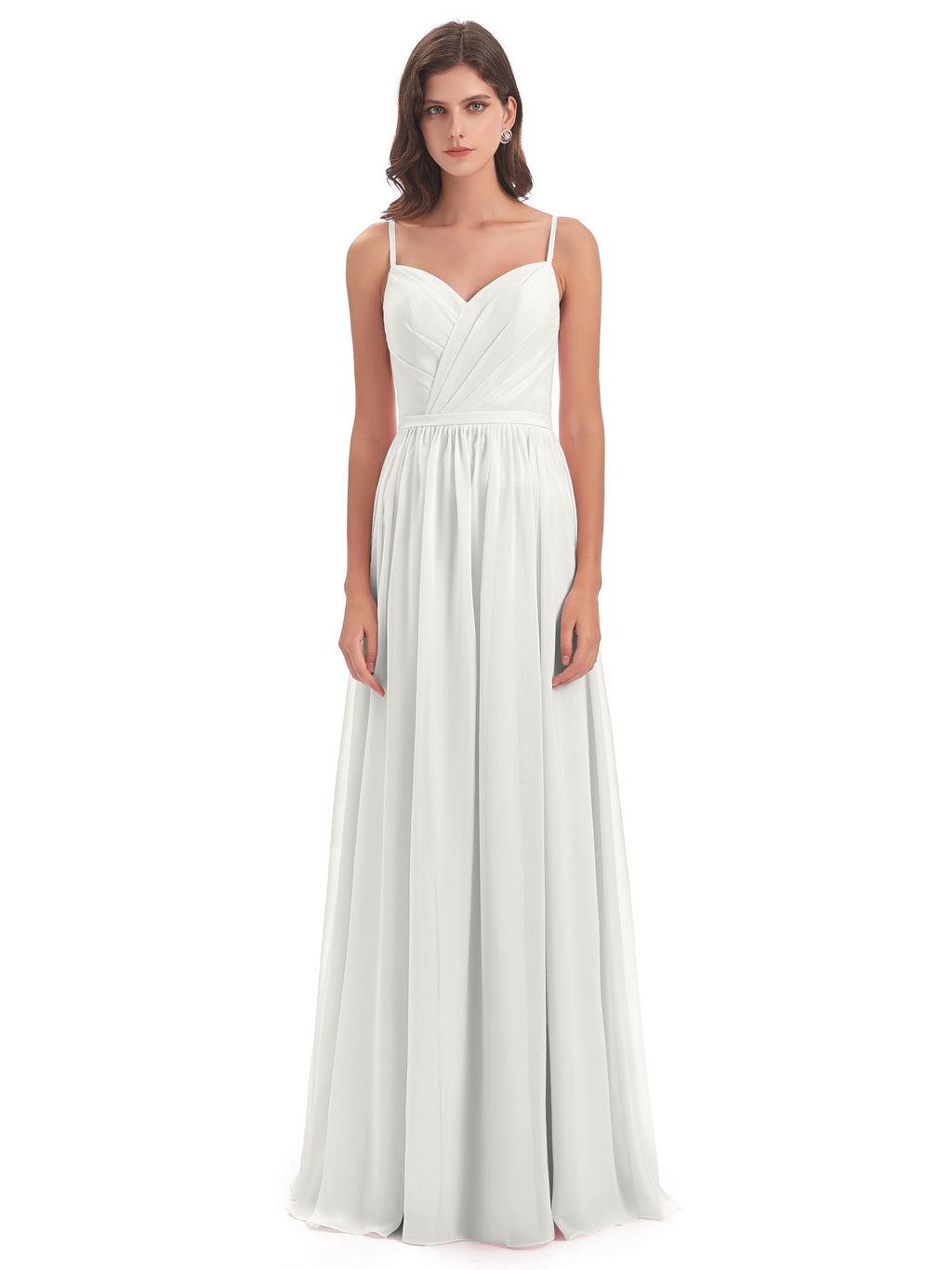 Kimora Spaghetti Straps Chiffon Long Bridesmaid Dresses with Slit