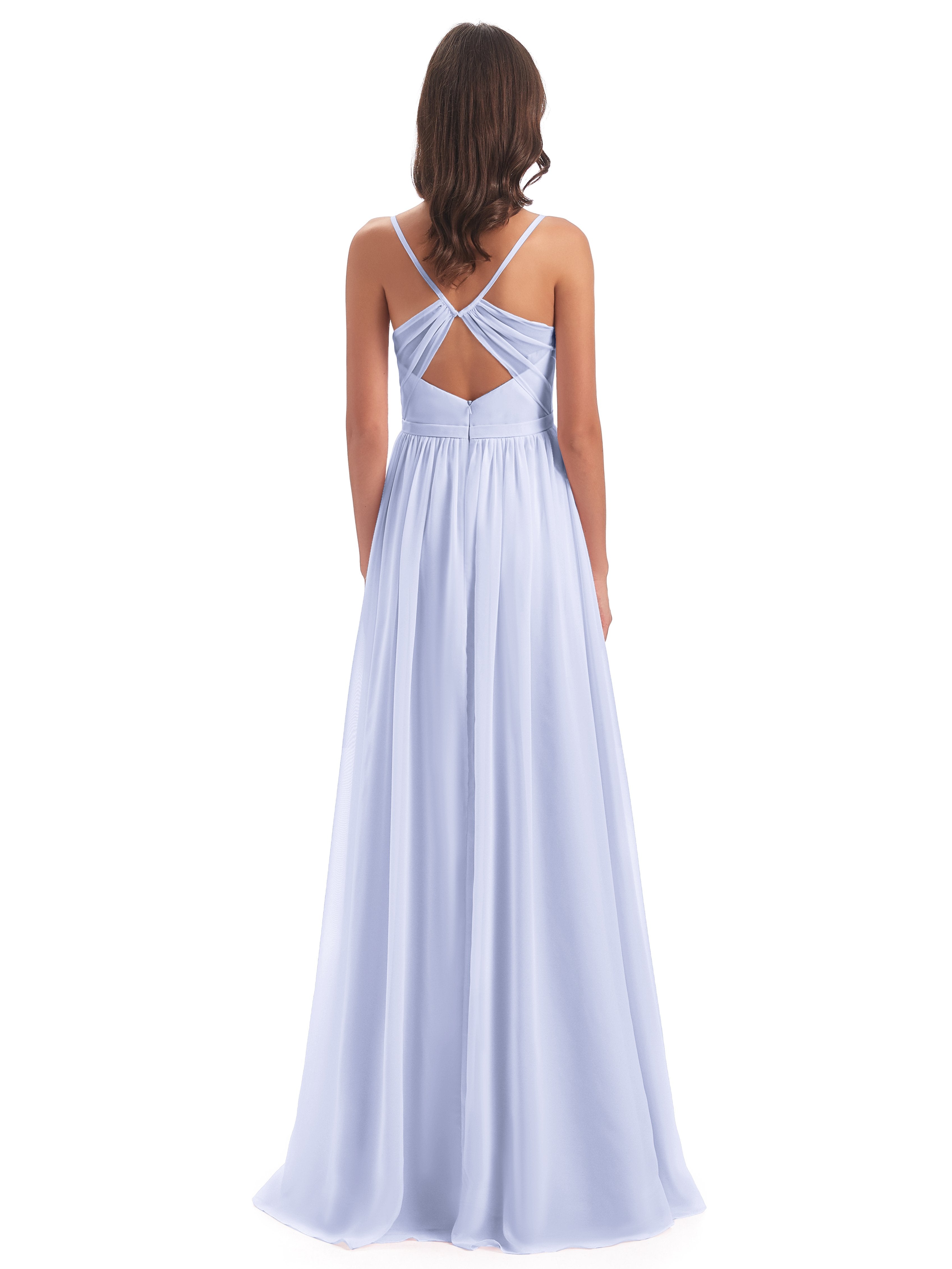 Kimora Spaghetti Straps Chiffon Long Bridesmaid Dresses with Slit