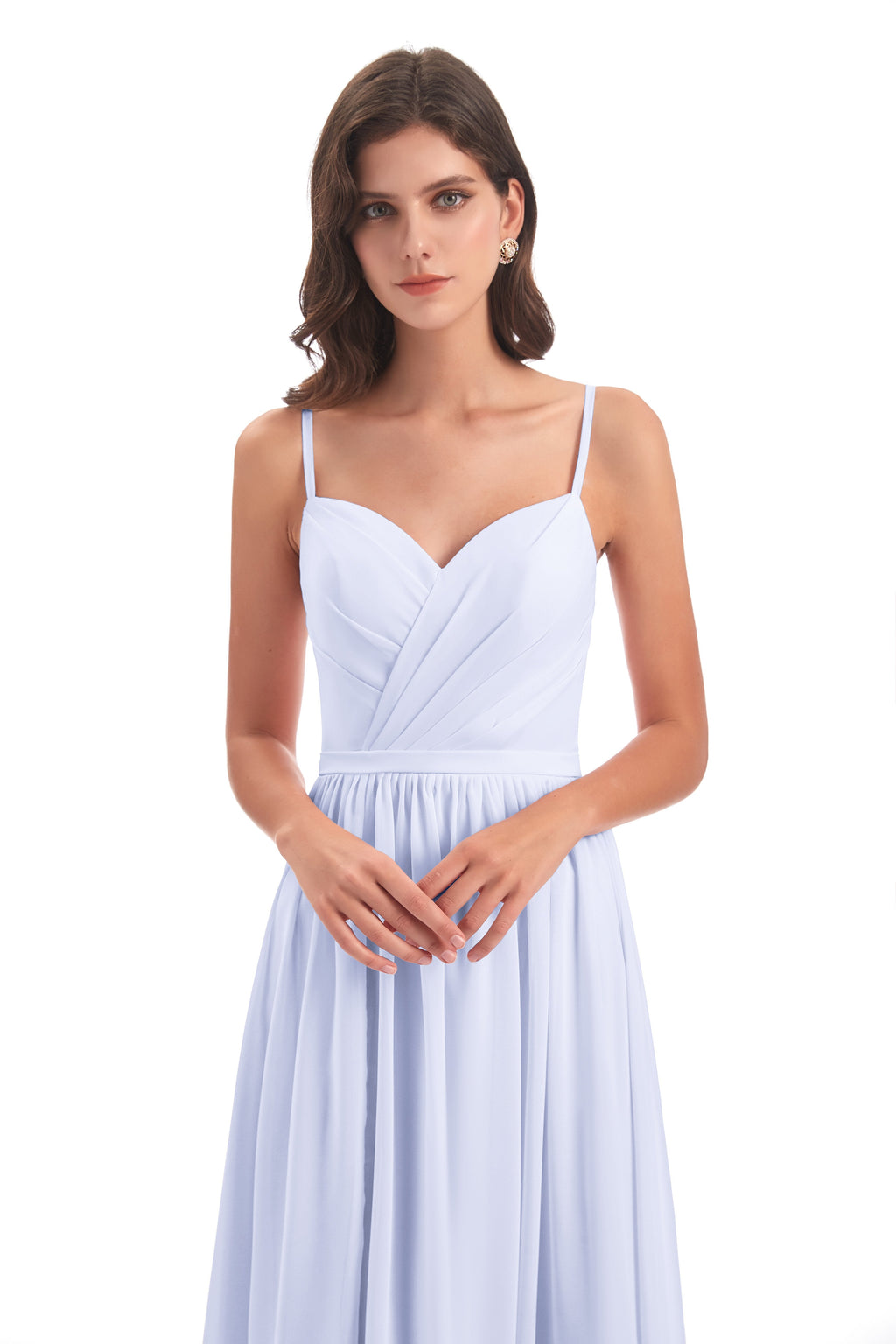 Kimora Spaghetti Straps Chiffon Long Bridesmaid Dresses with Slit