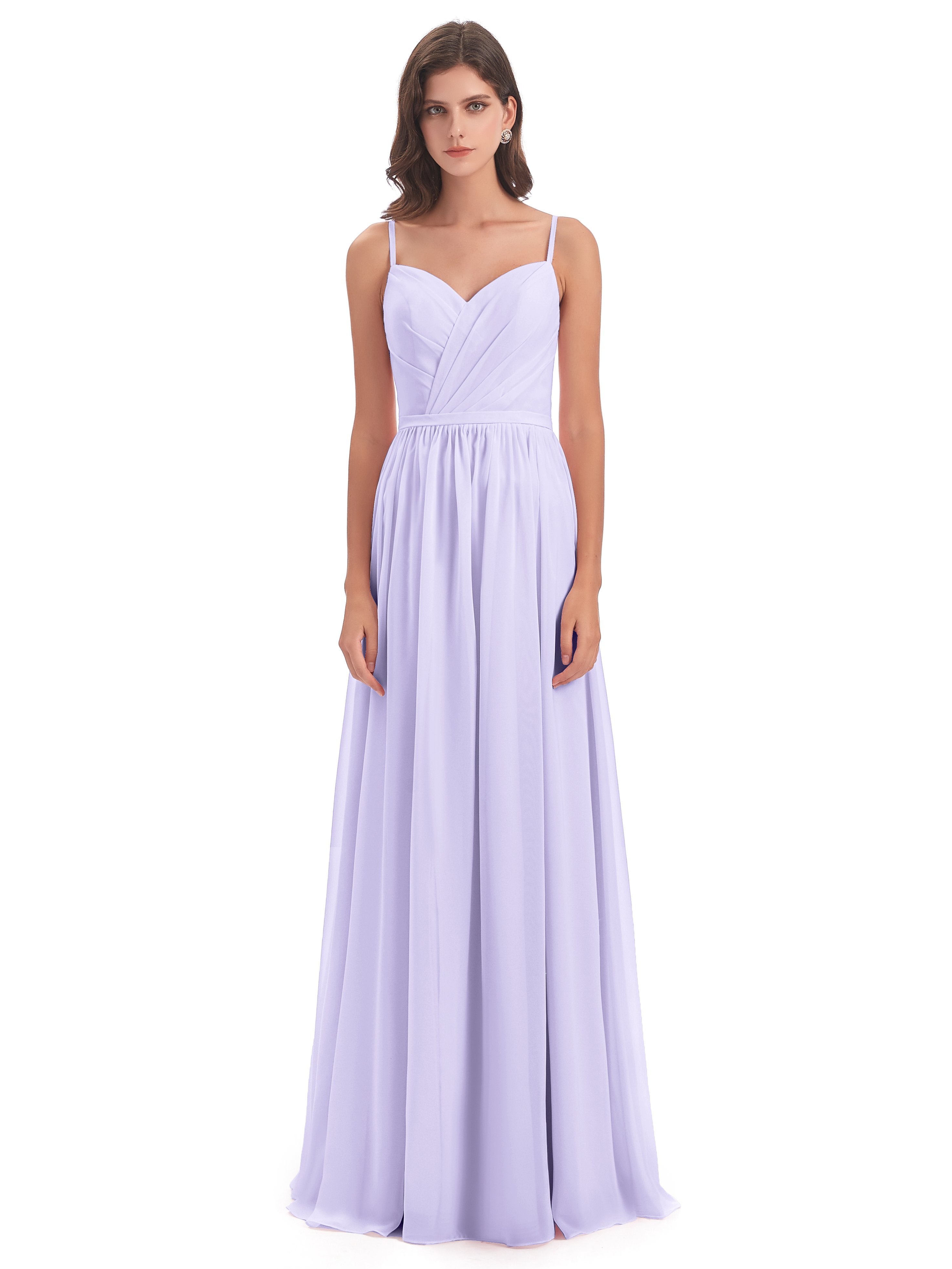 Kimora Spaghetti Straps Chiffon Long Bridesmaid Dresses with Slit