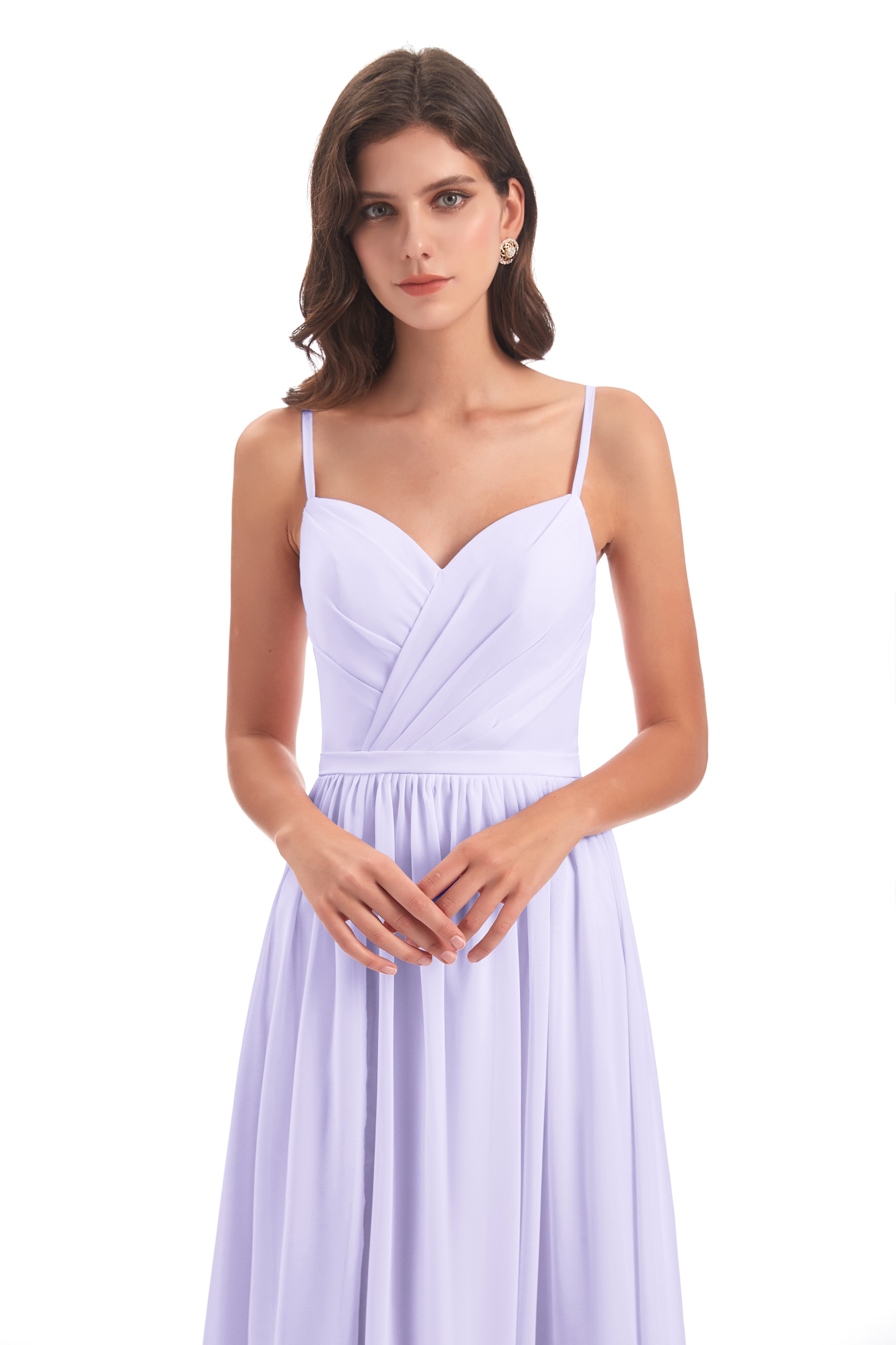 Kimora Spaghetti Straps Chiffon Long Bridesmaid Dresses with Slit