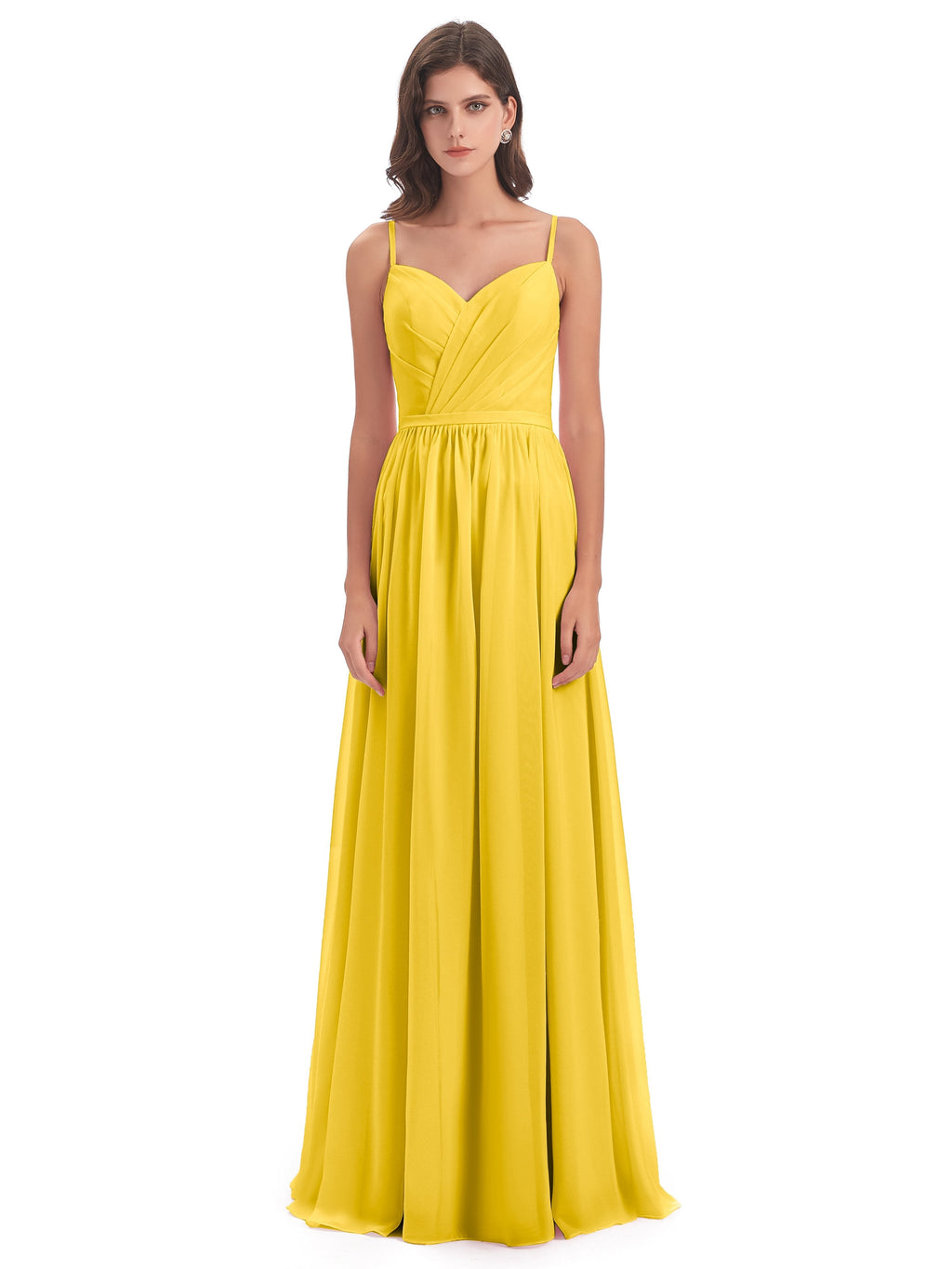 Kimora Spaghetti Straps Chiffon Long Bridesmaid Dresses with Slit