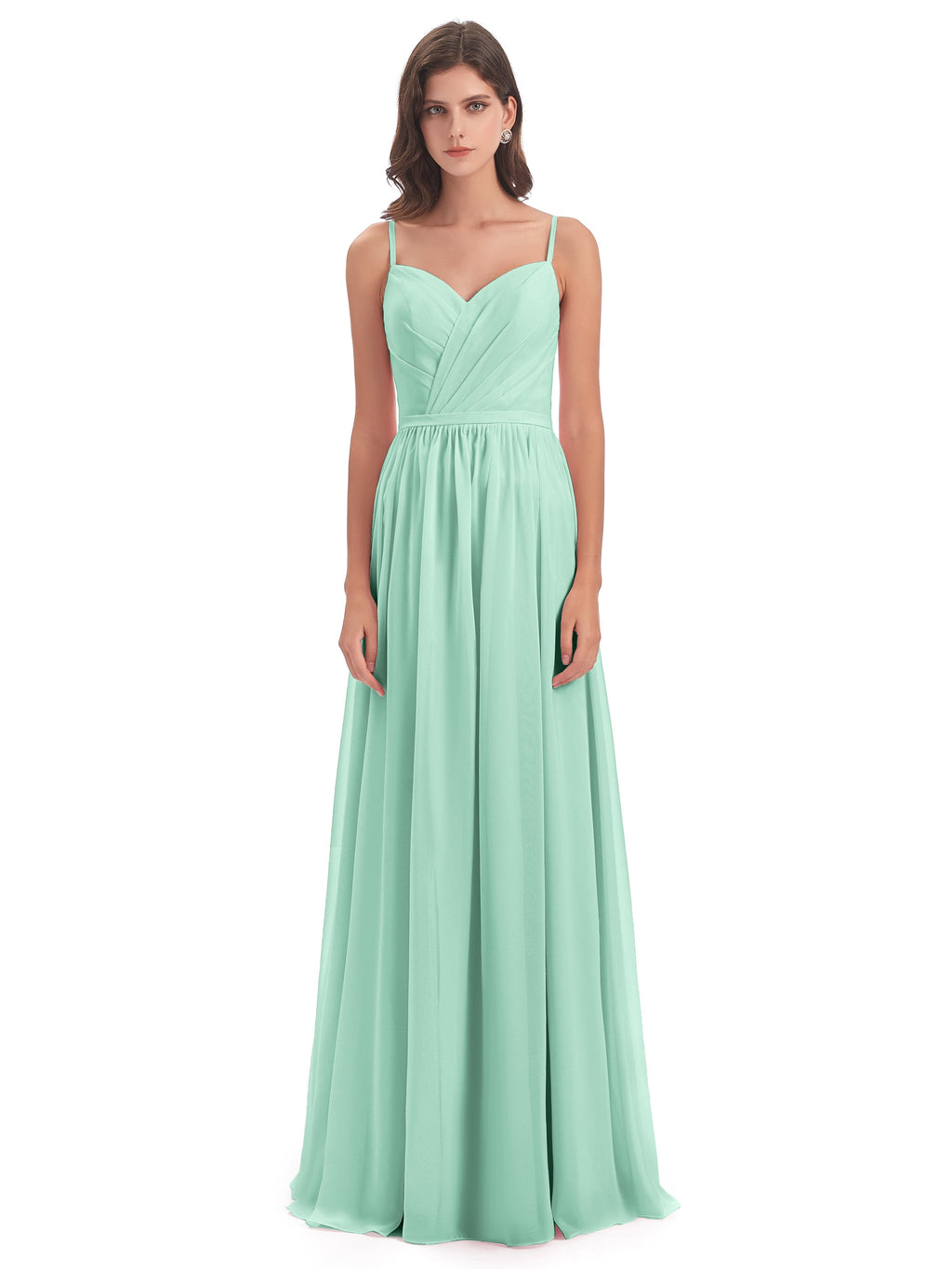 Kimora Spaghetti Straps Chiffon Long Bridesmaid Dresses with Slit