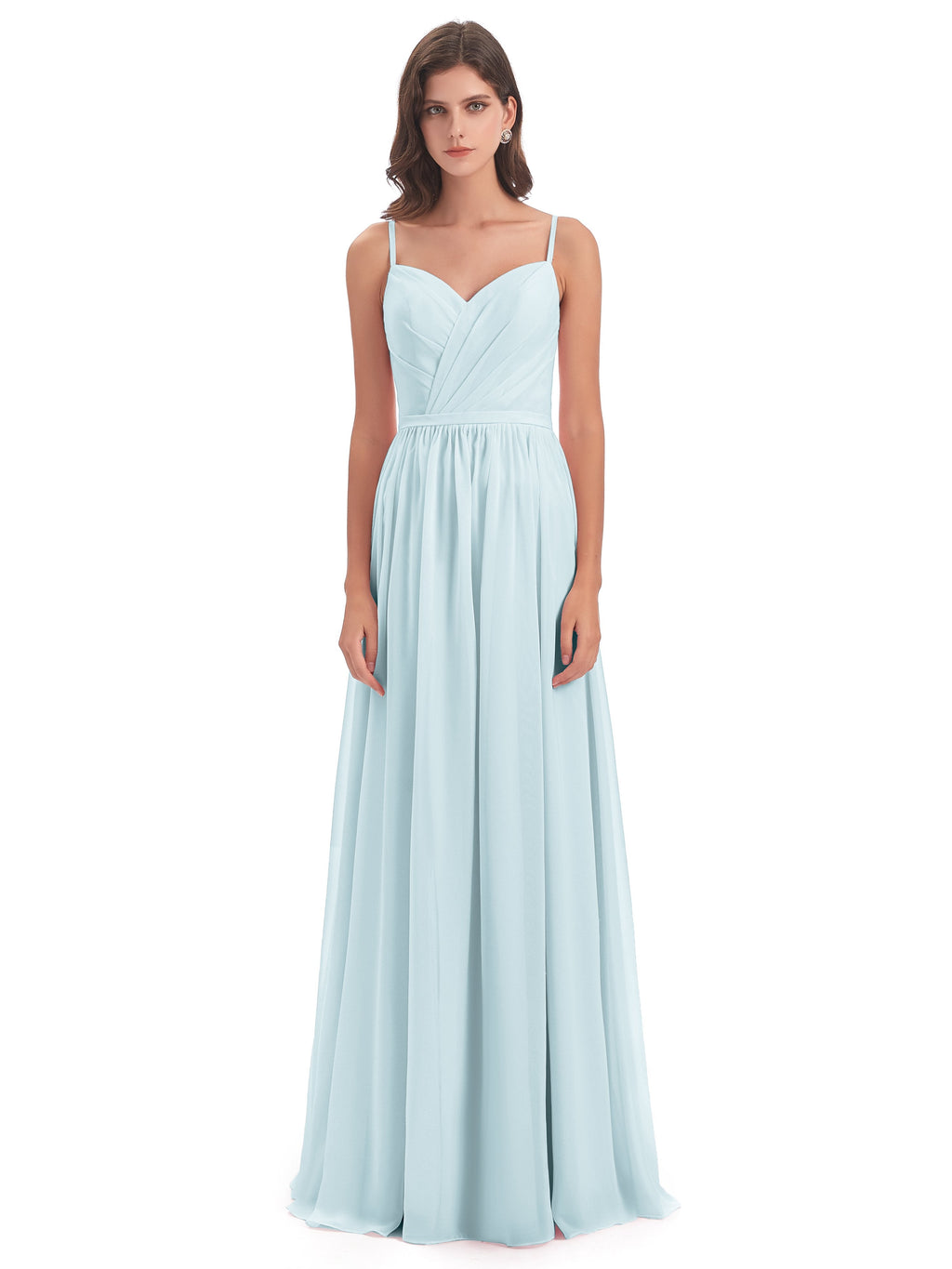 Kimora Spaghetti Straps Chiffon Long Bridesmaid Dresses with Slit