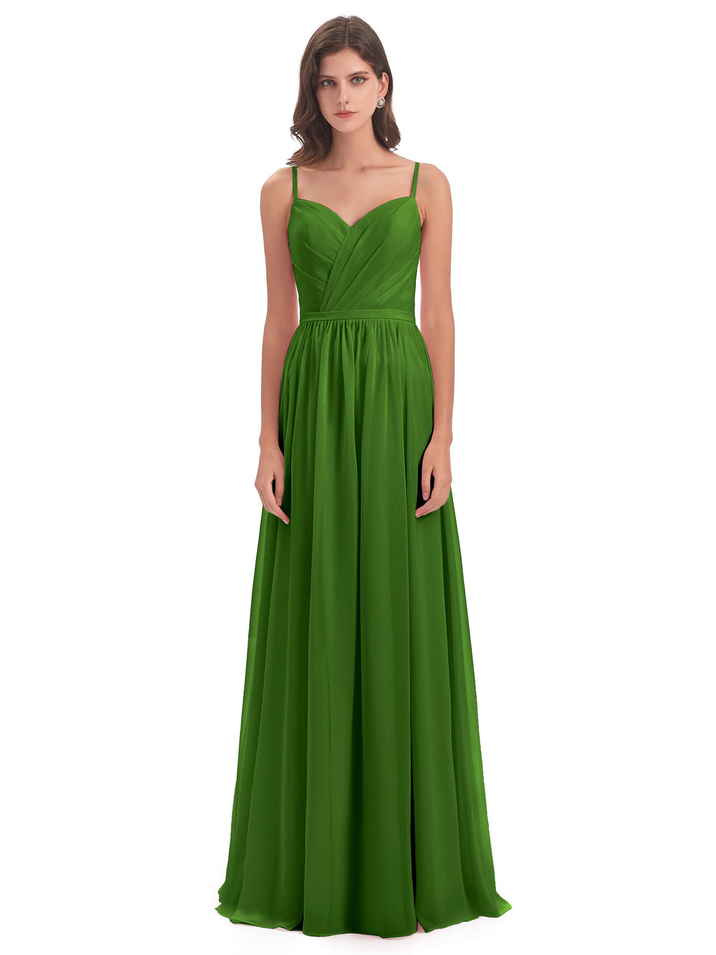 Kimora Spaghetti Straps Chiffon Long Bridesmaid Dresses with Slit