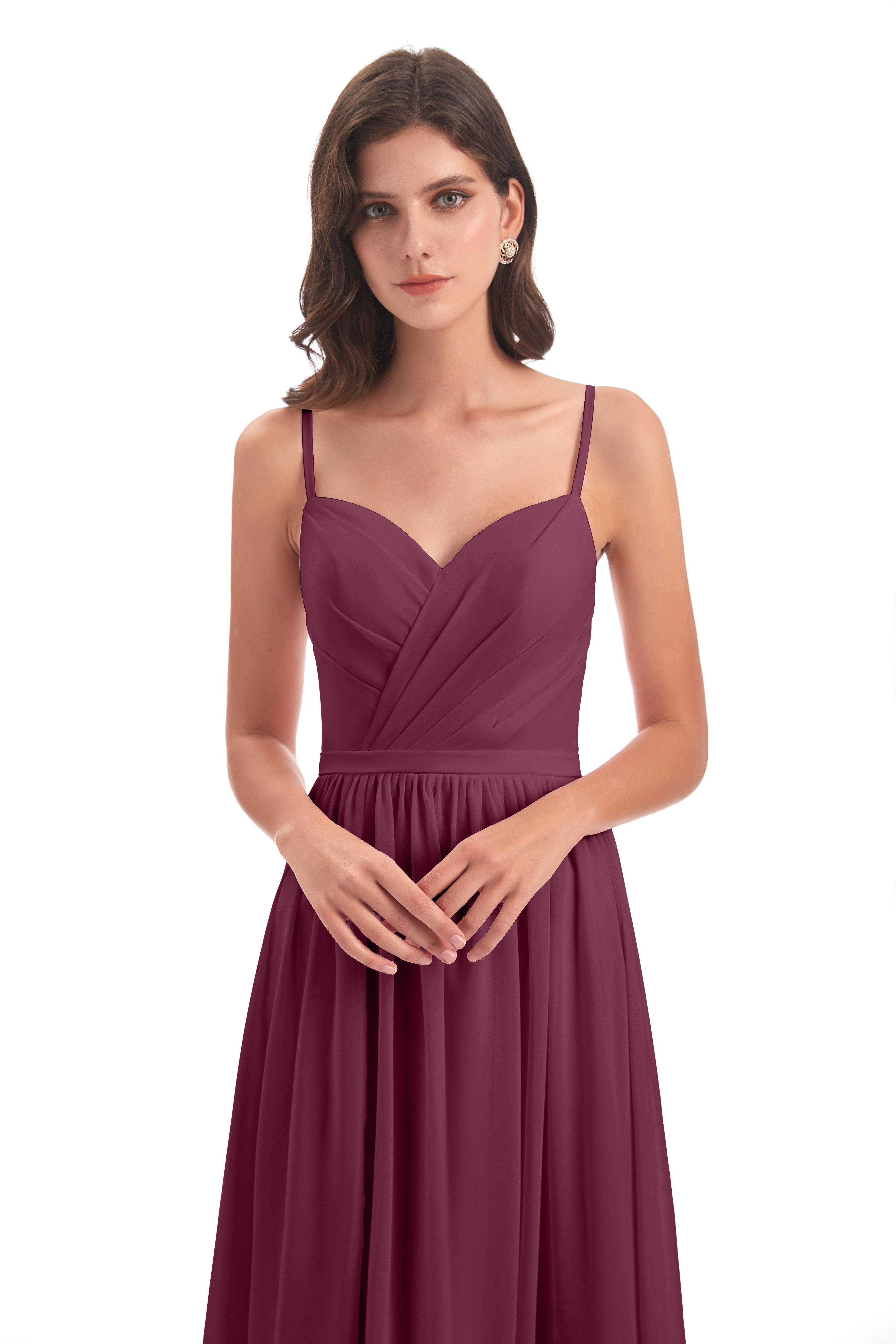 Kimora Spaghetti Straps Chiffon Long Bridesmaid Dresses with Slit