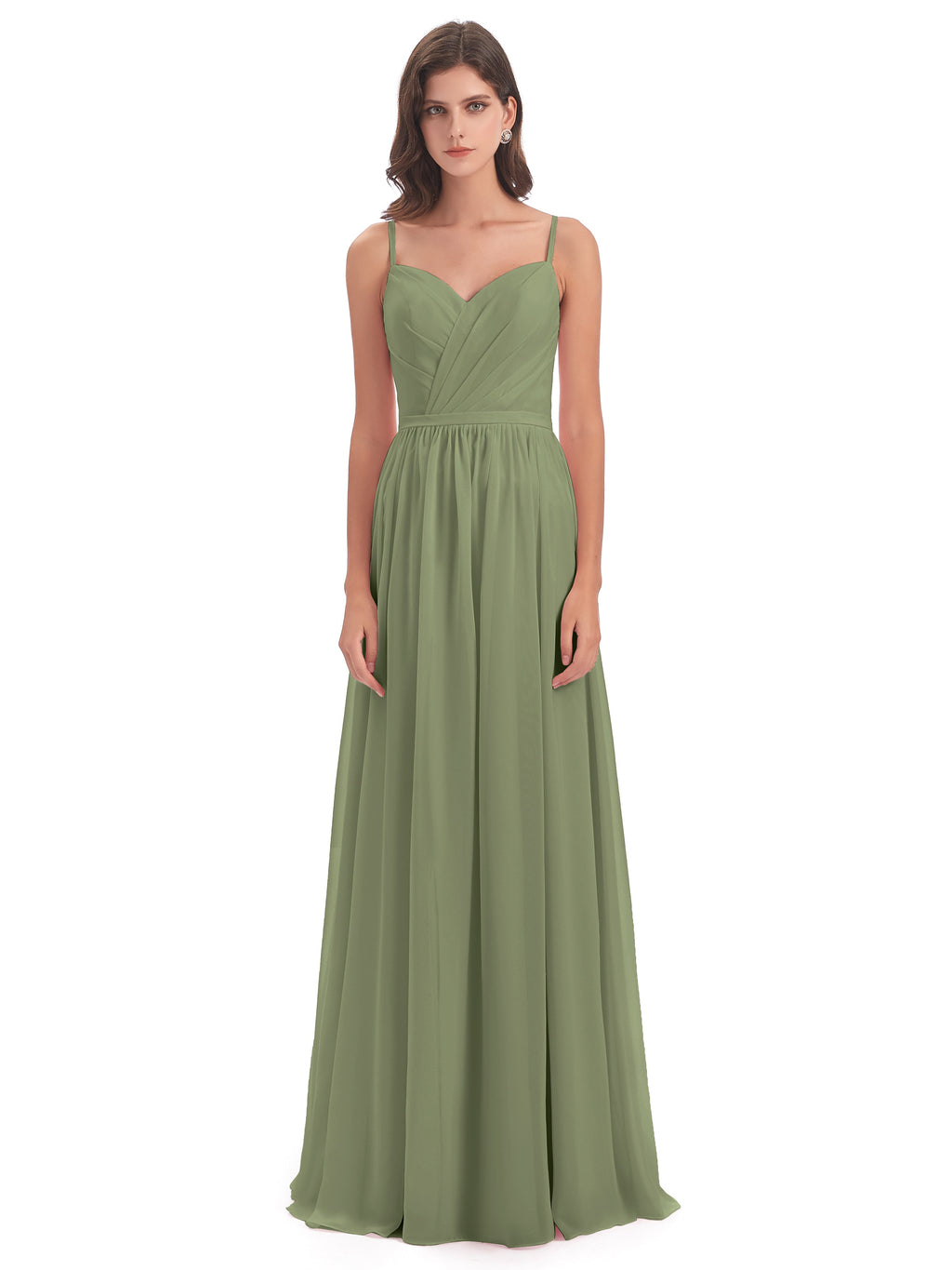 Kimora Spaghetti Straps Chiffon Long Bridesmaid Dresses with Slit