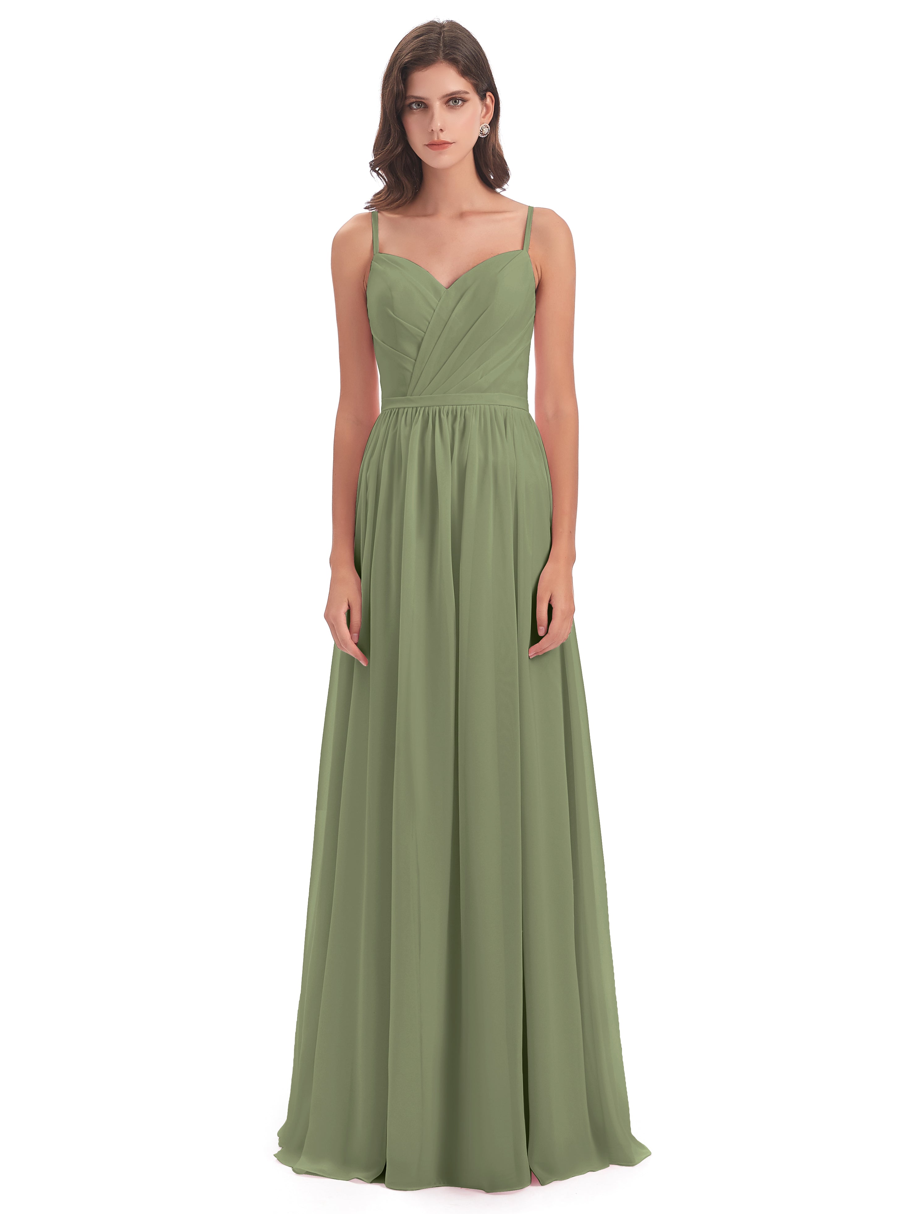 Kimora Spaghetti Straps Chiffon Long Bridesmaid Dresses with Slit
