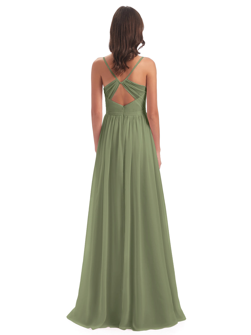 Kimora Spaghetti Straps Chiffon Long Bridesmaid Dresses with Slit