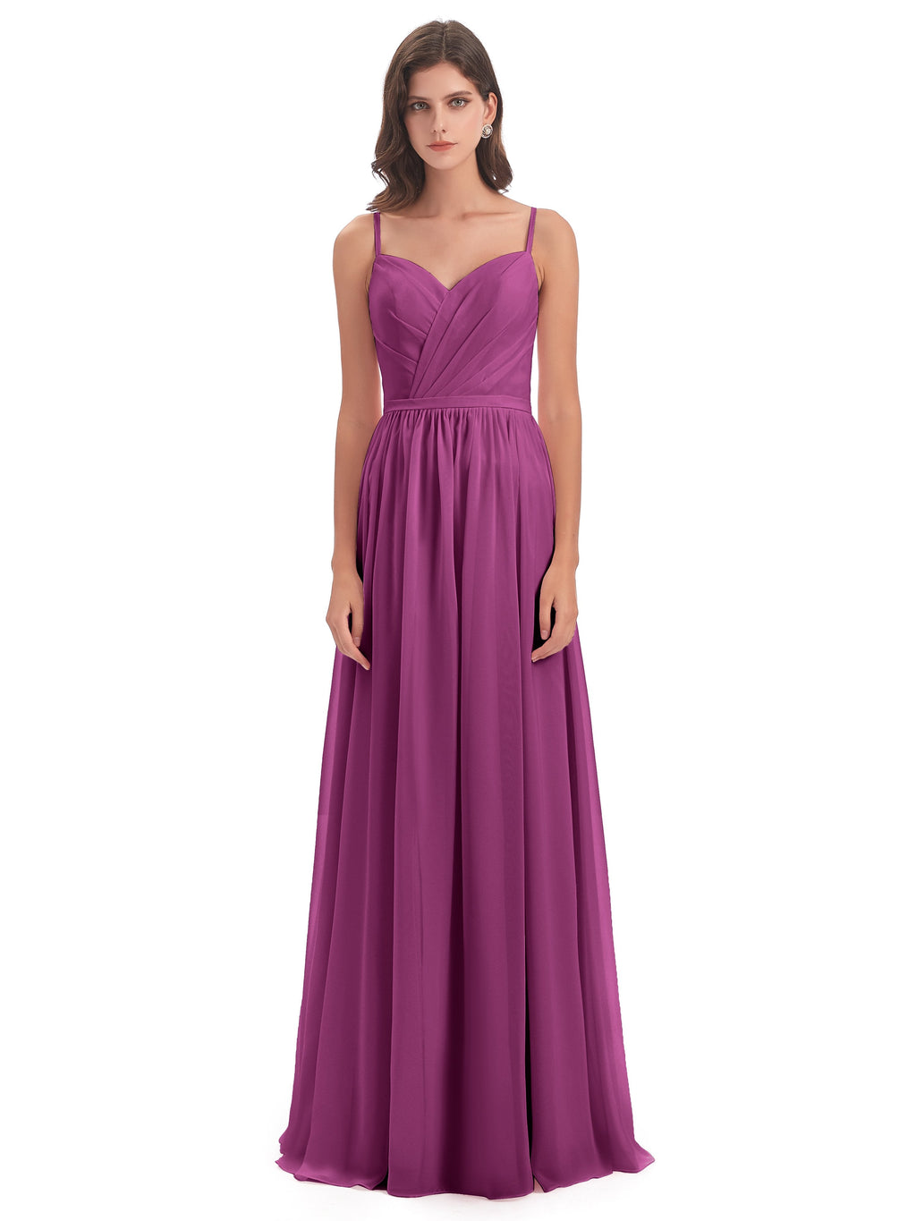 Kimora Spaghetti Straps Chiffon Long Bridesmaid Dresses with Slit