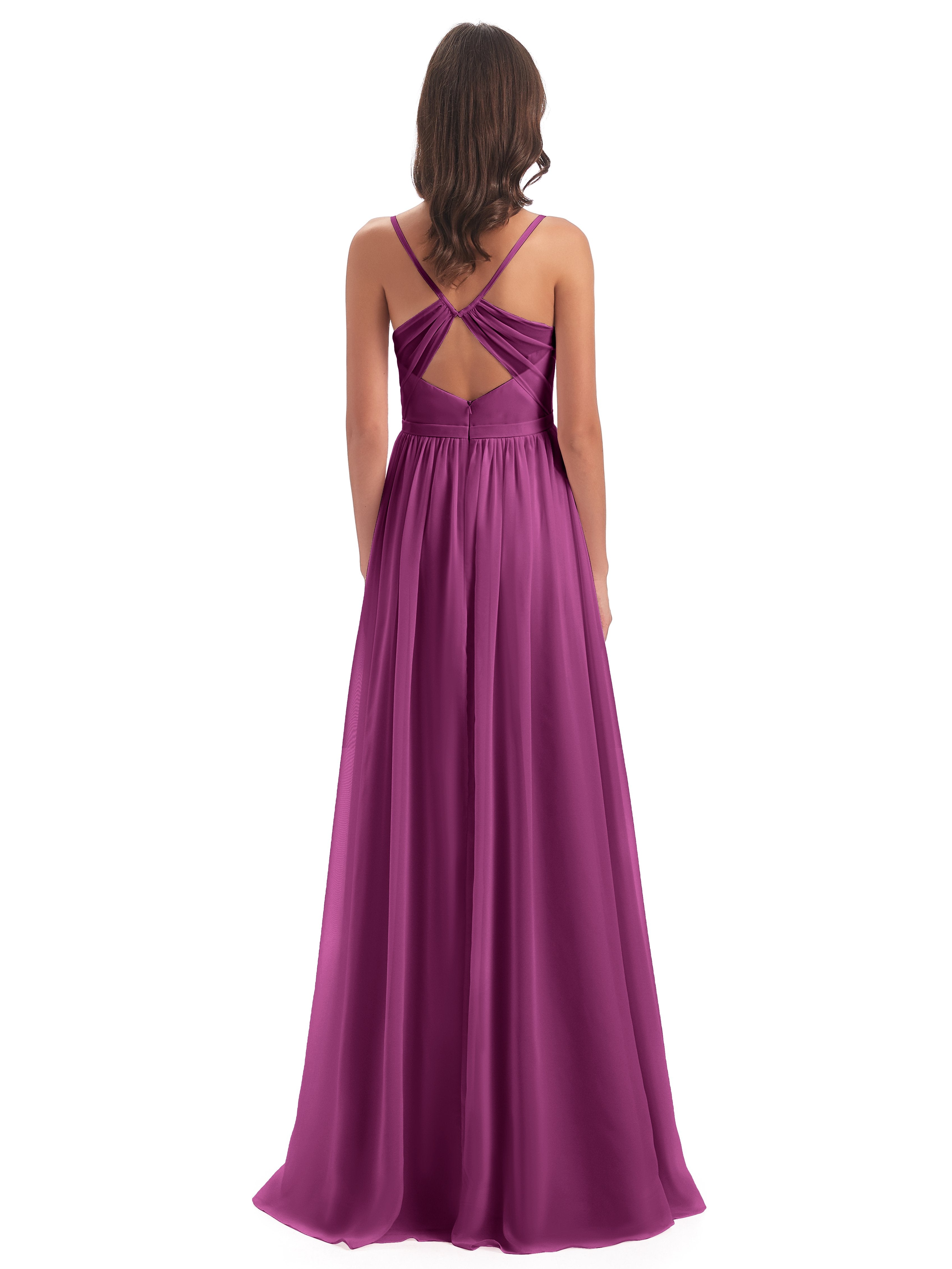 Kimora Spaghetti Straps Chiffon Long Bridesmaid Dresses with Slit