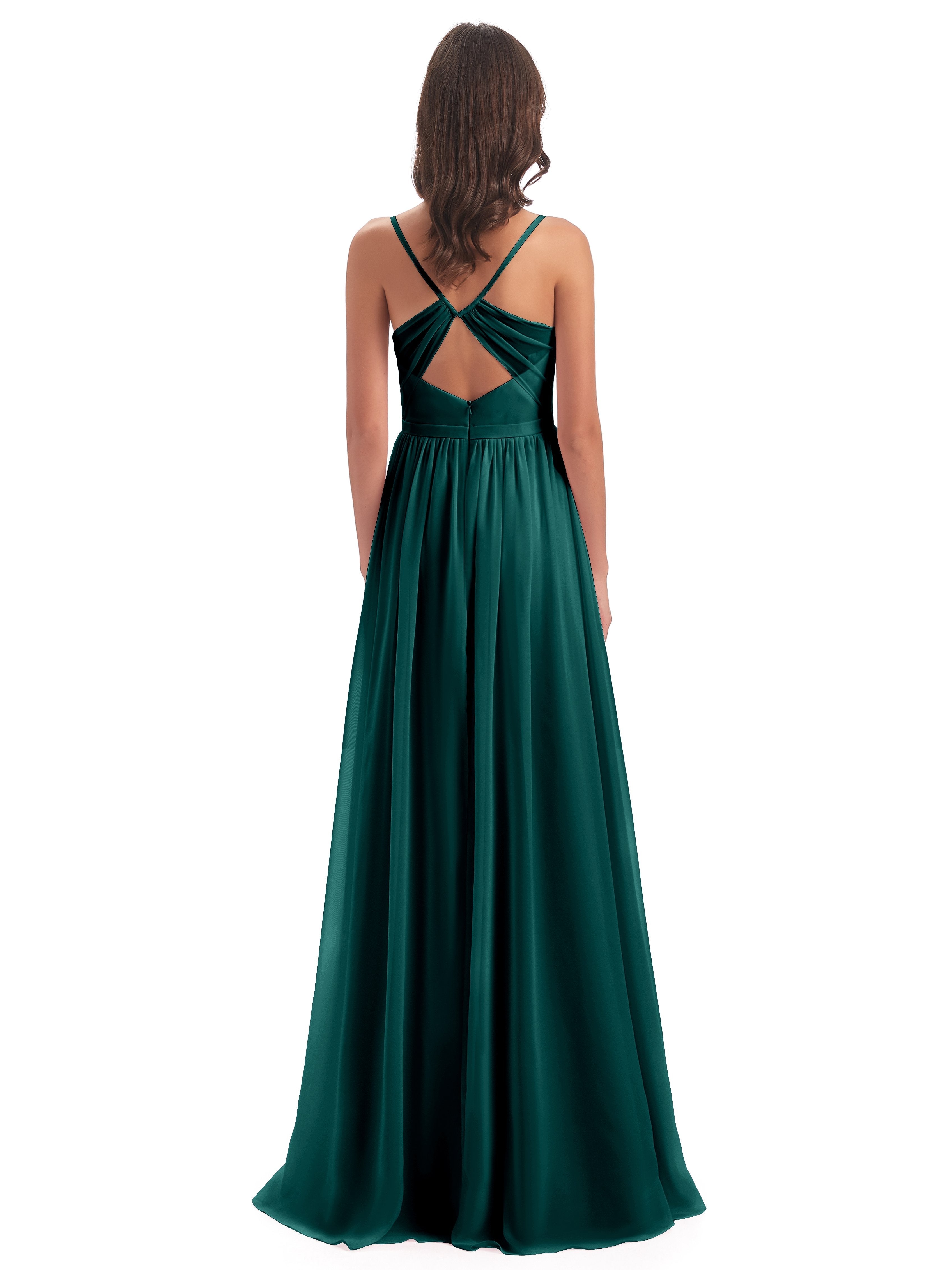 Kimora Spaghetti Straps Chiffon Long Bridesmaid Dresses with Slit